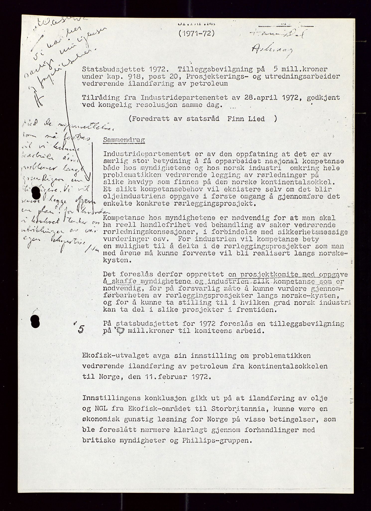 Industridepartementet, Oljekontoret, AV/SAST-A-101348/Di/L0002: DWP, måneds- kvartals- halvårs- og årsrapporter, økonomi, personell, div., 1972-1974, p. 112