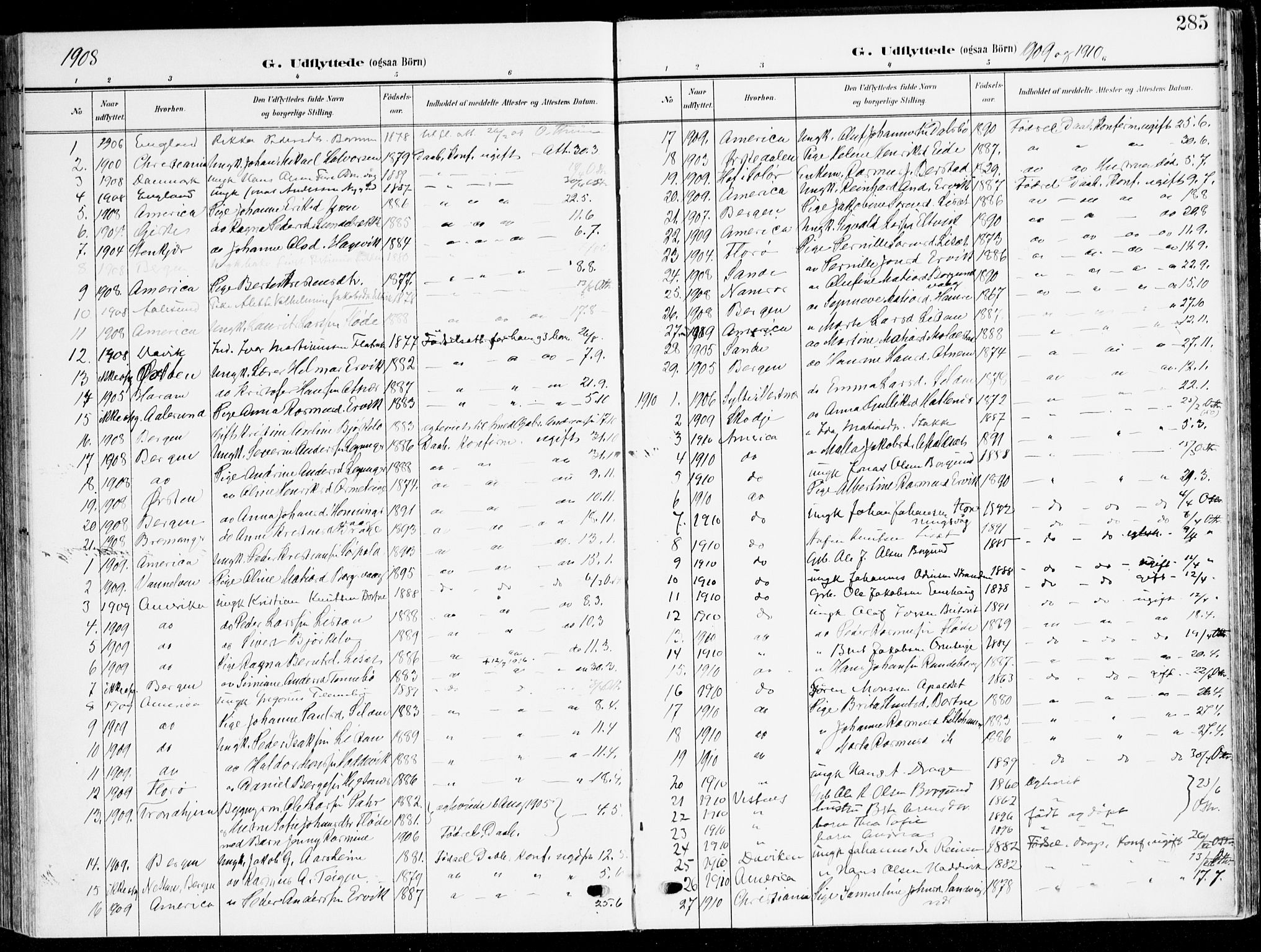 Selje sokneprestembete, SAB/A-99938/H/Ha/Haa/Haab: Parish register (official) no. B 3, 1908-1923, p. 285