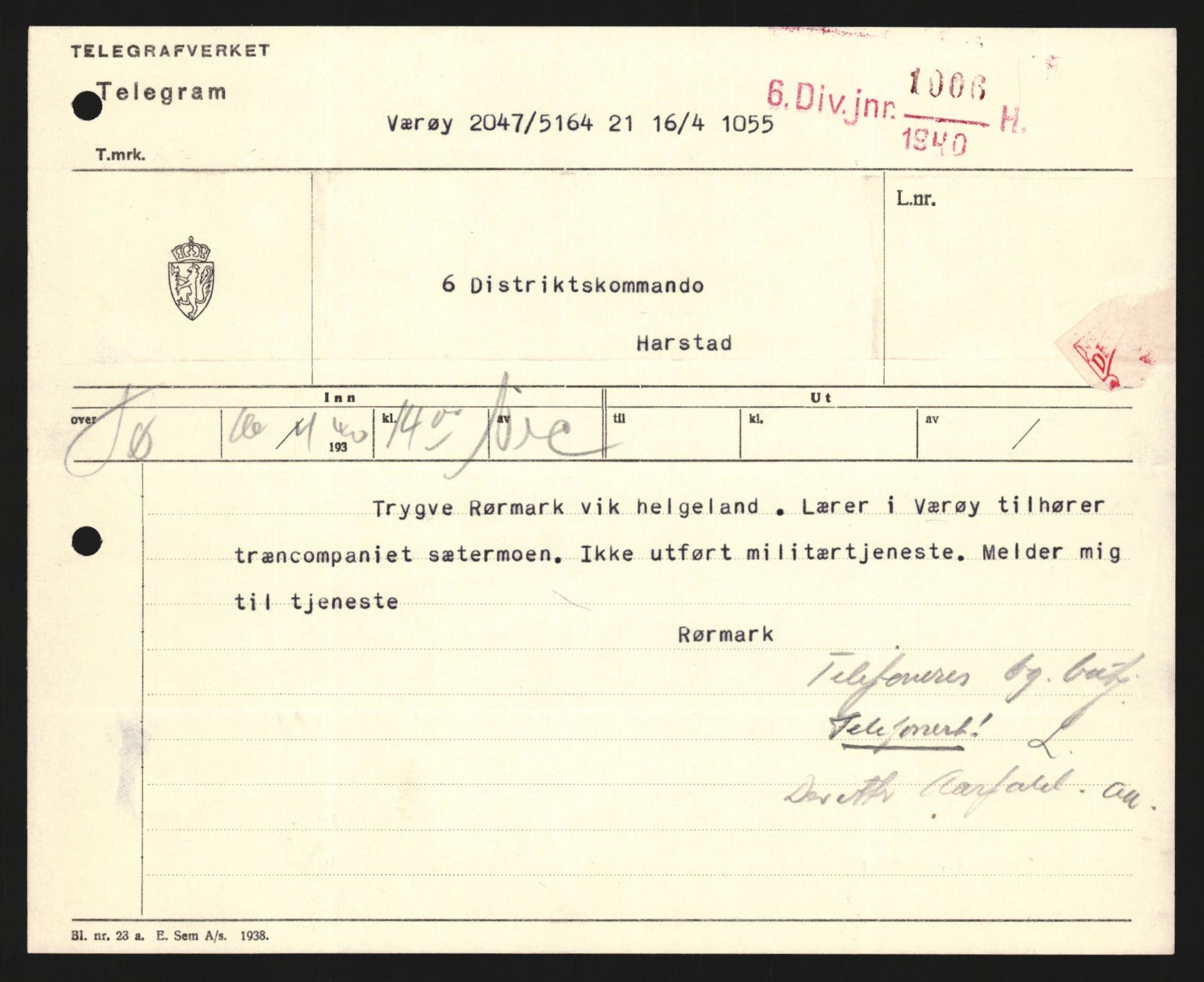 Forsvaret, Forsvarets krigshistoriske avdeling, AV/RA-RAFA-2017/Y/Yb/L0122: II-C-11-600  -  6. Divisjon med avdelinger, 1940, p. 9