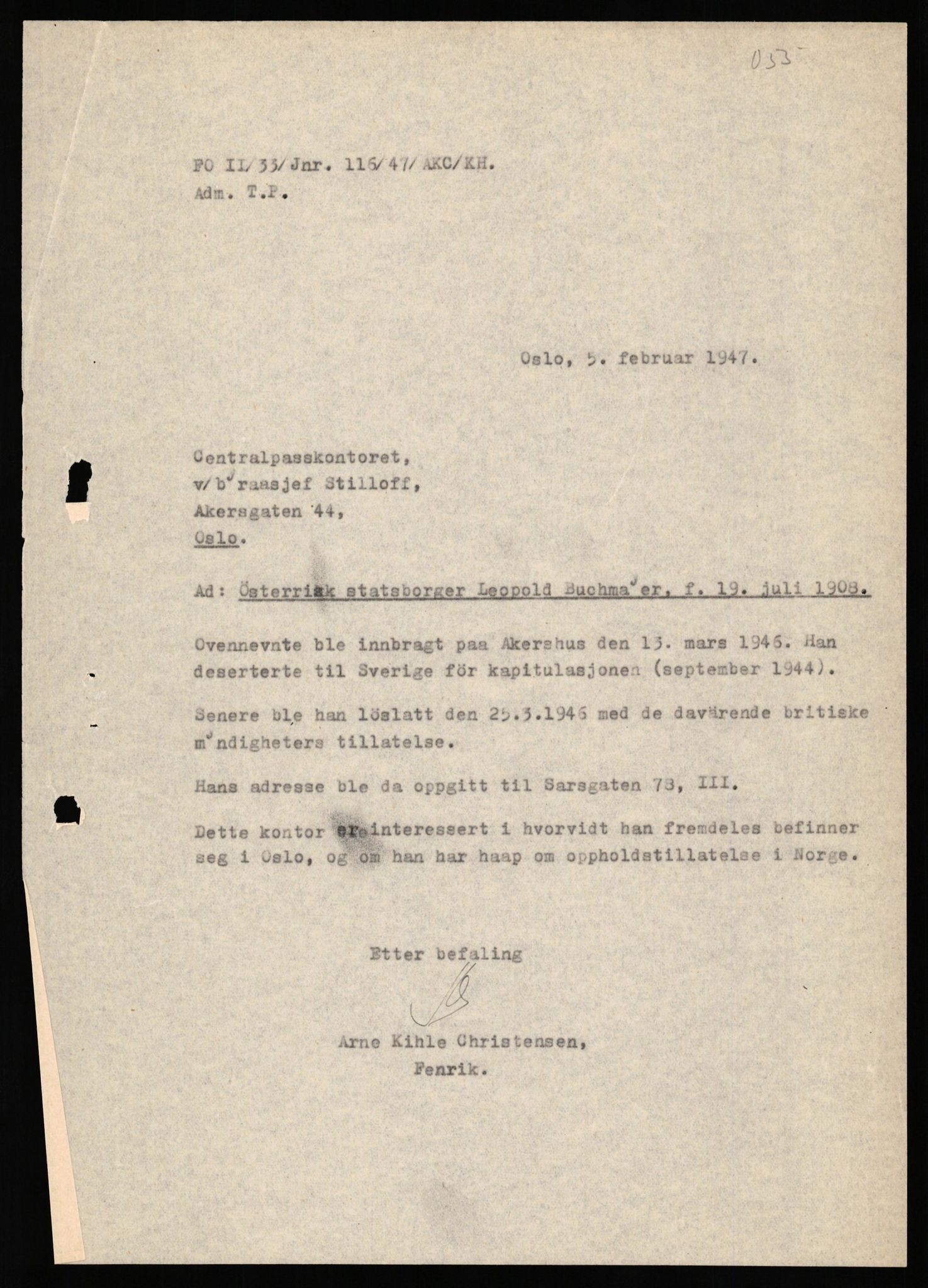 Forsvaret, Forsvarets overkommando II, AV/RA-RAFA-3915/D/Db/L0038: CI Questionaires. Tyske okkupasjonsstyrker i Norge. Østerrikere., 1945-1946, p. 141