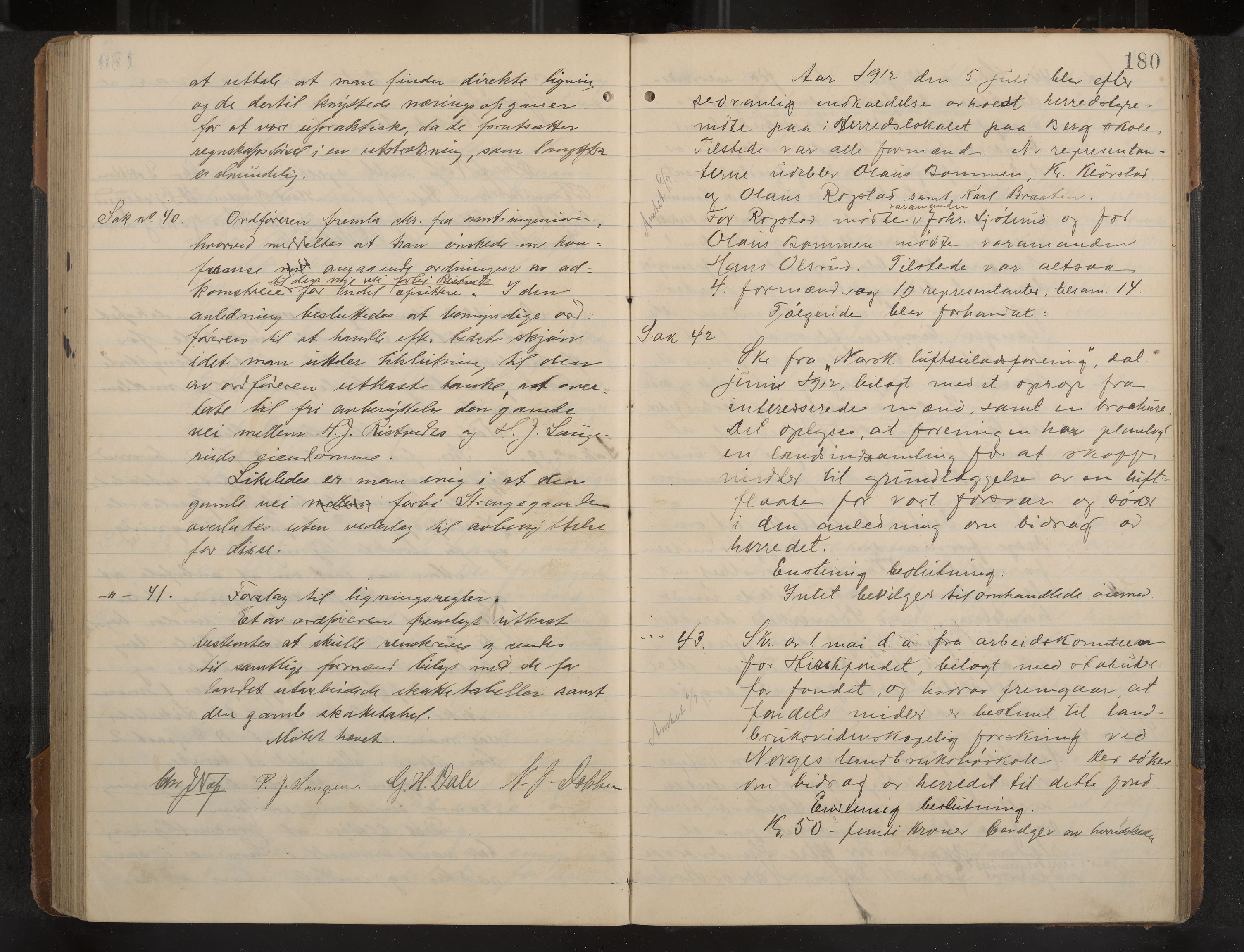 Øvre Sandsvær formannskap og sentraladministrasjon, IKAK/0630021/A/L0001: Møtebok med register, 1908-1913, p. 180