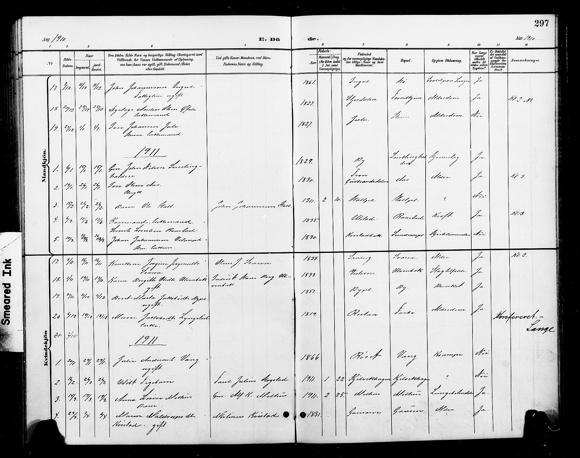Ministerialprotokoller, klokkerbøker og fødselsregistre - Nord-Trøndelag, AV/SAT-A-1458/730/L0302: Parish register (copy) no. 730C05, 1898-1924, p. 297