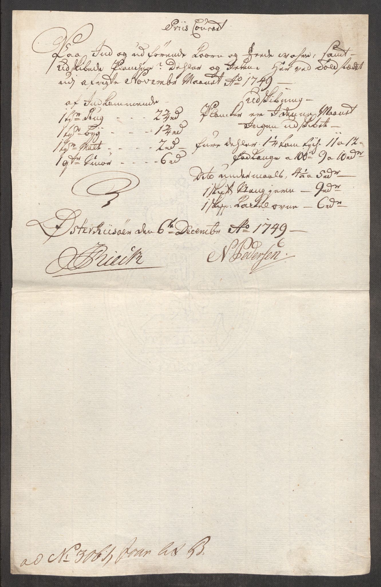 Rentekammeret inntil 1814, Realistisk ordnet avdeling, RA/EA-4070/Oe/L0004: [Ø1]: Priskuranter, 1749-1752, p. 141