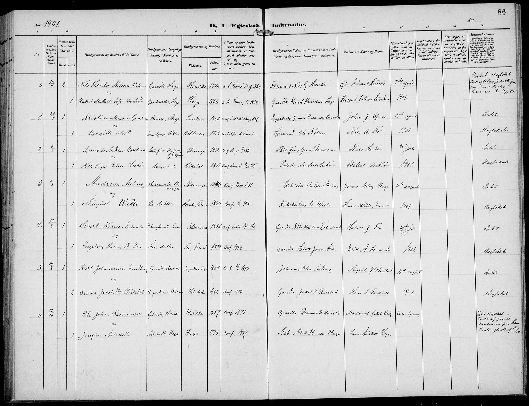 Finnøy sokneprestkontor, SAST/A-101825/H/Ha/Hab/L0006: Parish register (copy) no. B 6, 1900-1934, p. 86