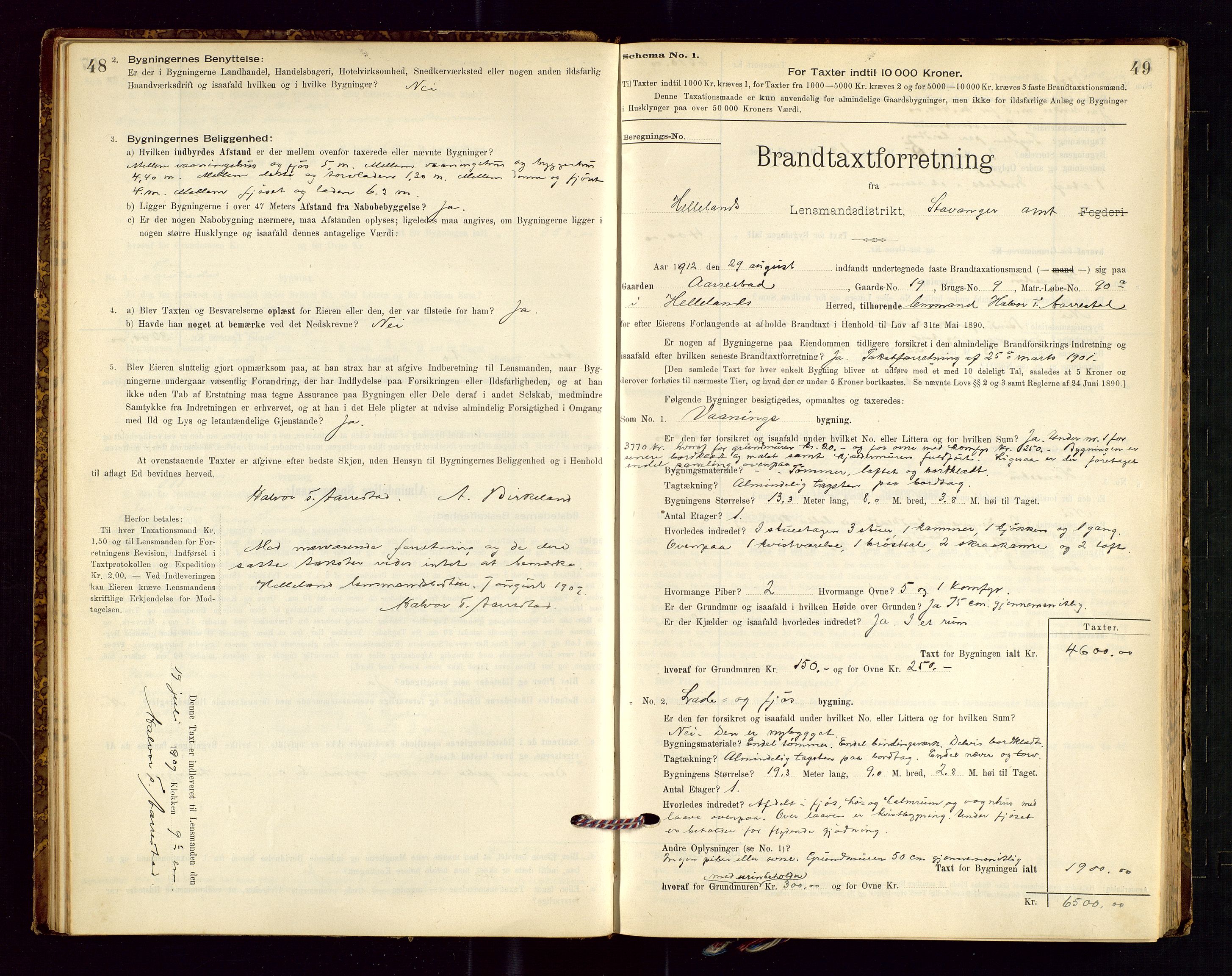 Helleland lensmannskontor, SAST/A-100209/Gob/L0001: "Brandtaxationsprotokol", 1896-1919, p. 48-49
