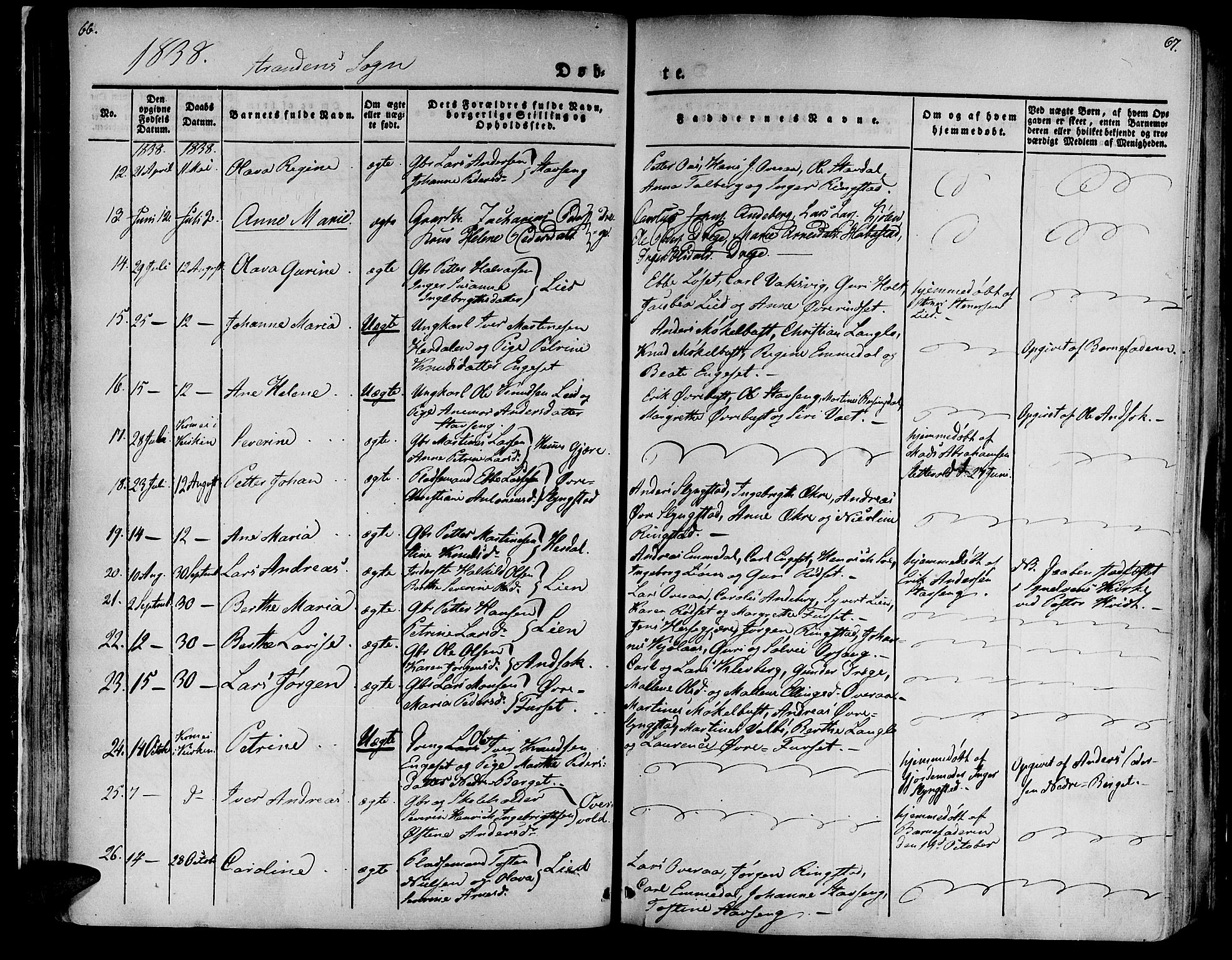 Ministerialprotokoller, klokkerbøker og fødselsregistre - Møre og Romsdal, AV/SAT-A-1454/520/L0274: Parish register (official) no. 520A04, 1827-1864, p. 66-67