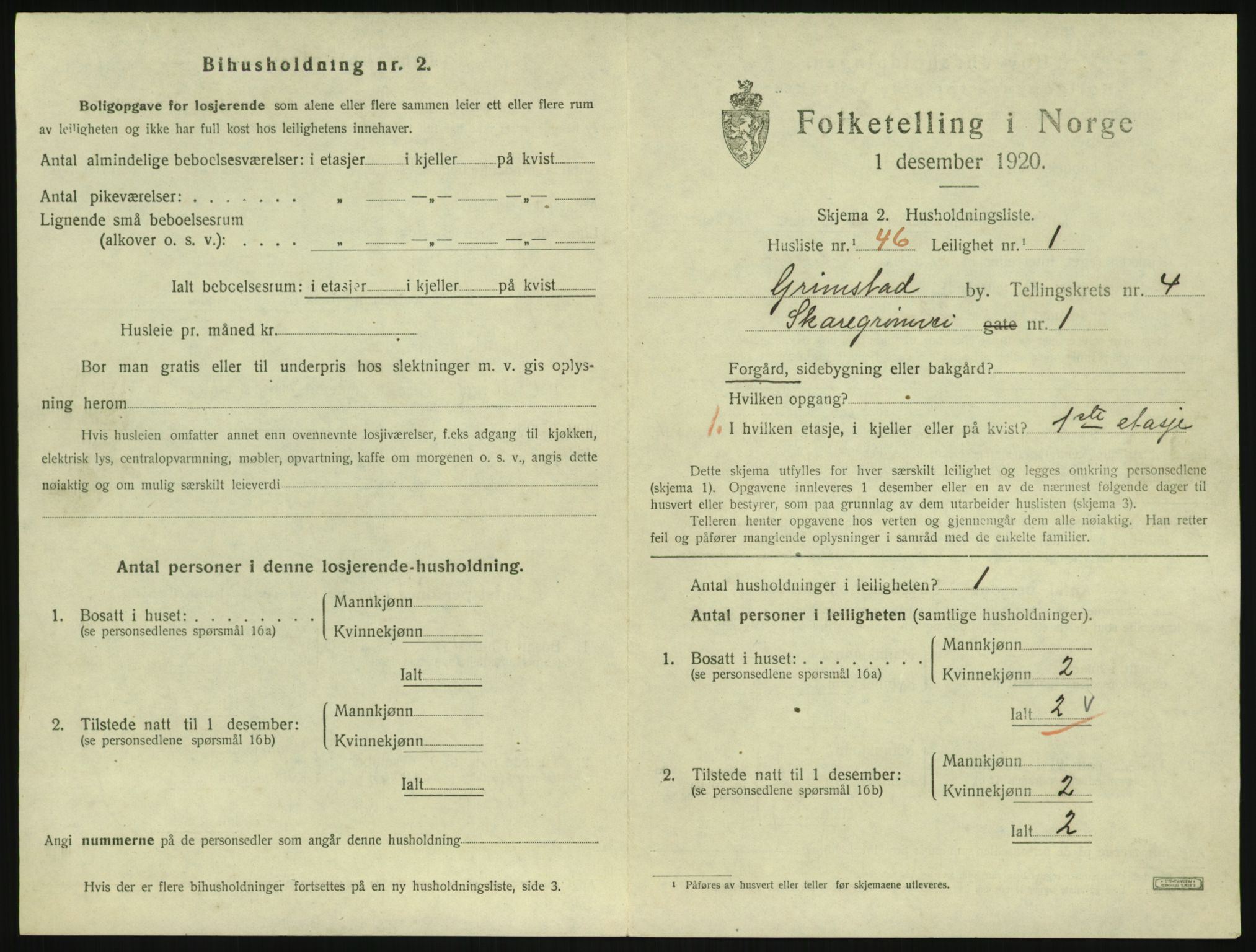 SAK, 1920 census for Grimstad, 1920, p. 1957