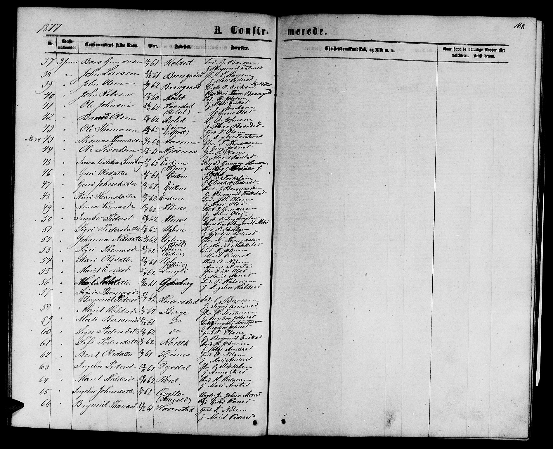 Ministerialprotokoller, klokkerbøker og fødselsregistre - Sør-Trøndelag, AV/SAT-A-1456/695/L1156: Parish register (copy) no. 695C07, 1869-1888, p. 168