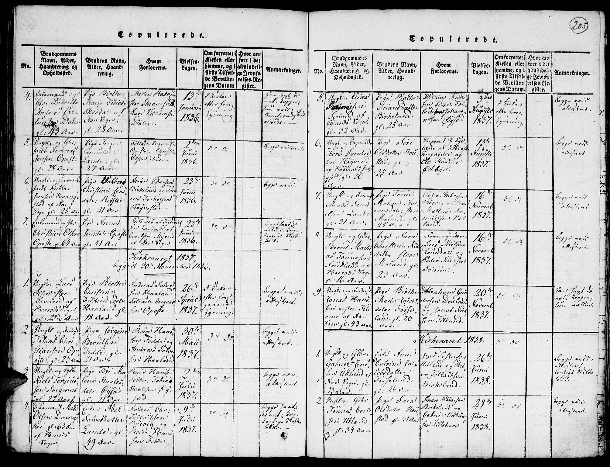 Kvinesdal sokneprestkontor, SAK/1111-0026/F/Fa/Faa/L0001: Parish register (official) no. A 1, 1815-1849, p. 205