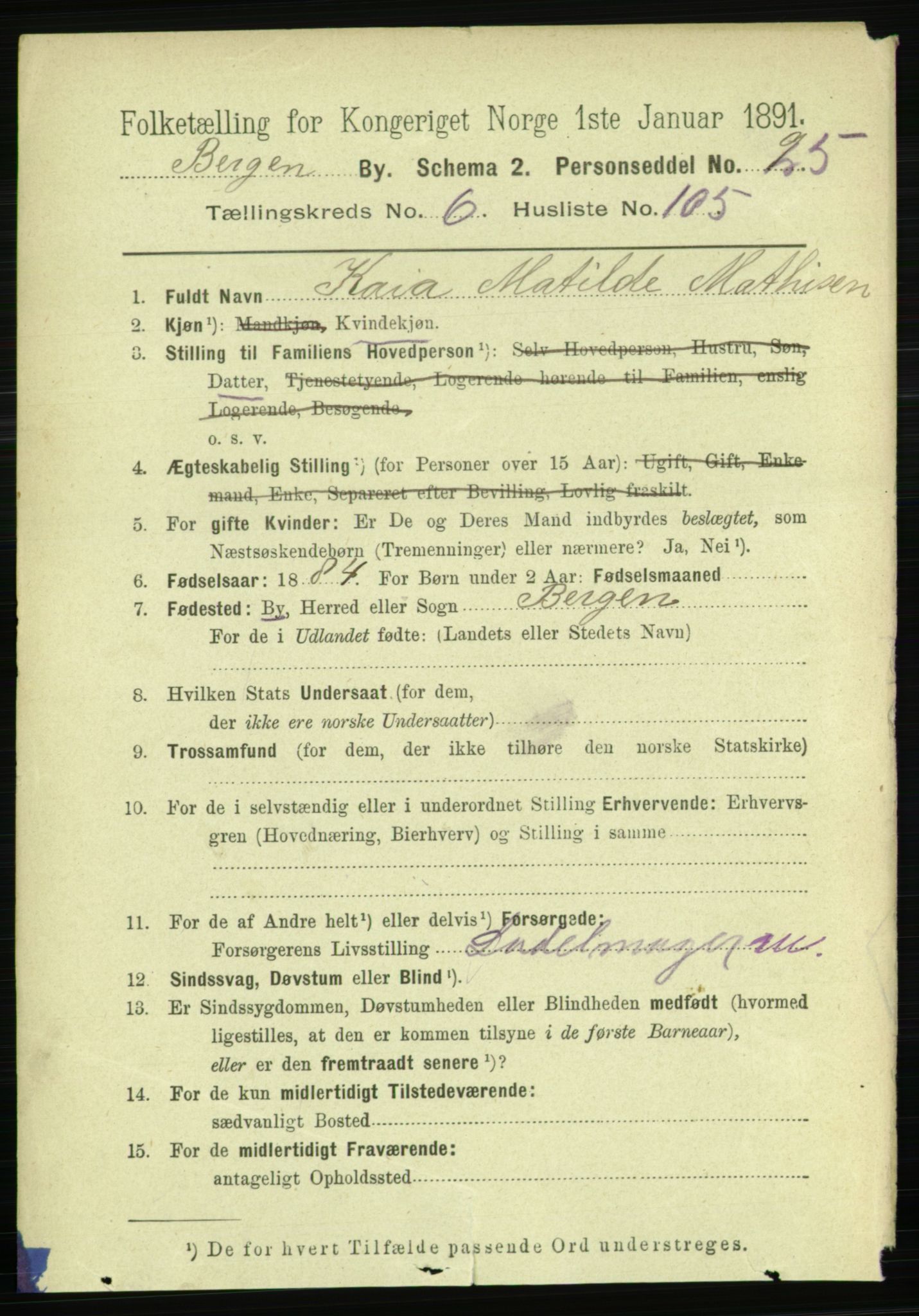 RA, 1891 Census for 1301 Bergen, 1891, p. 15711