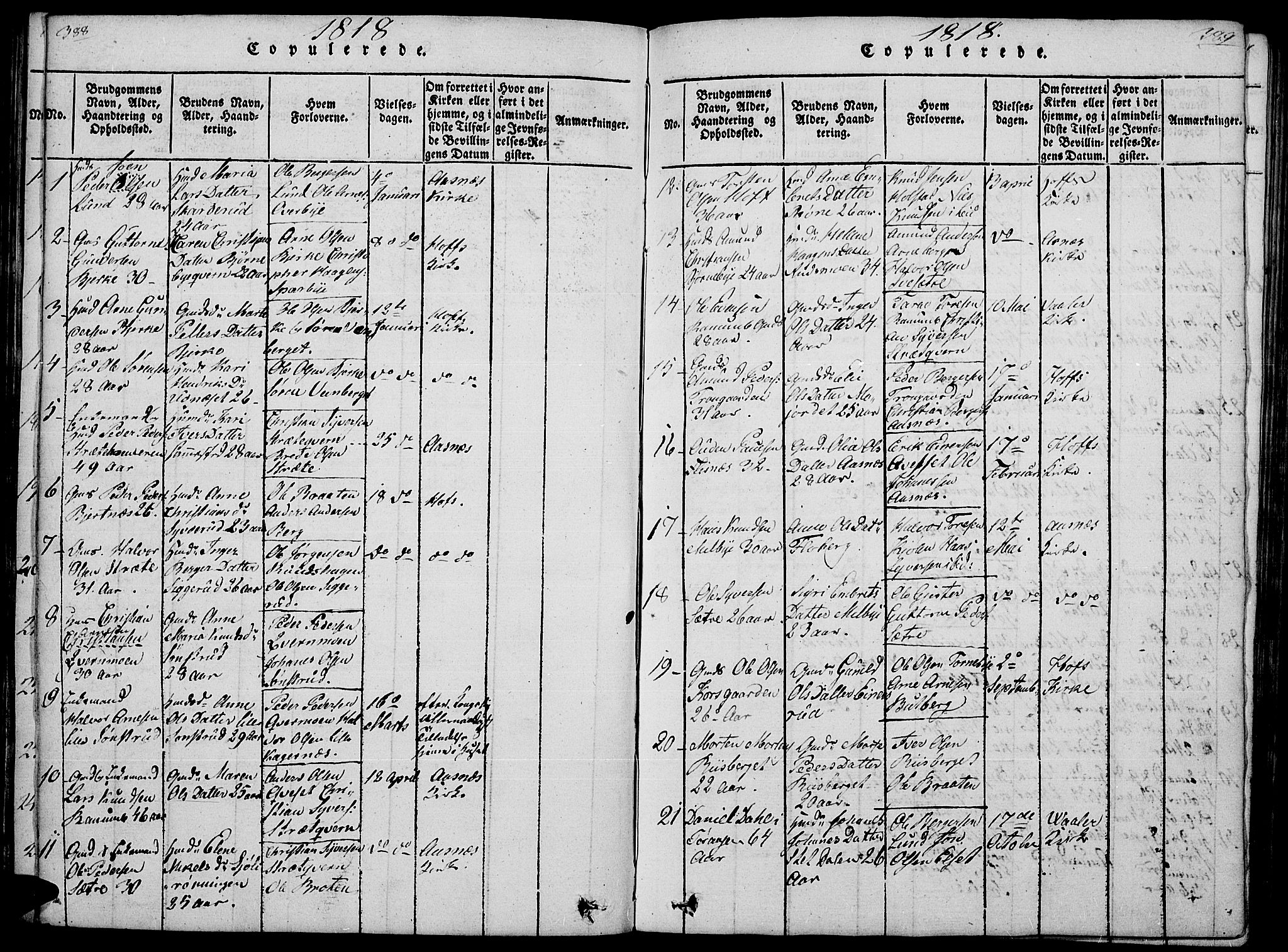 Hof prestekontor, AV/SAH-PREST-038/H/Ha/Haa/L0005: Parish register (official) no. 5, 1816-1822, p. 388-389