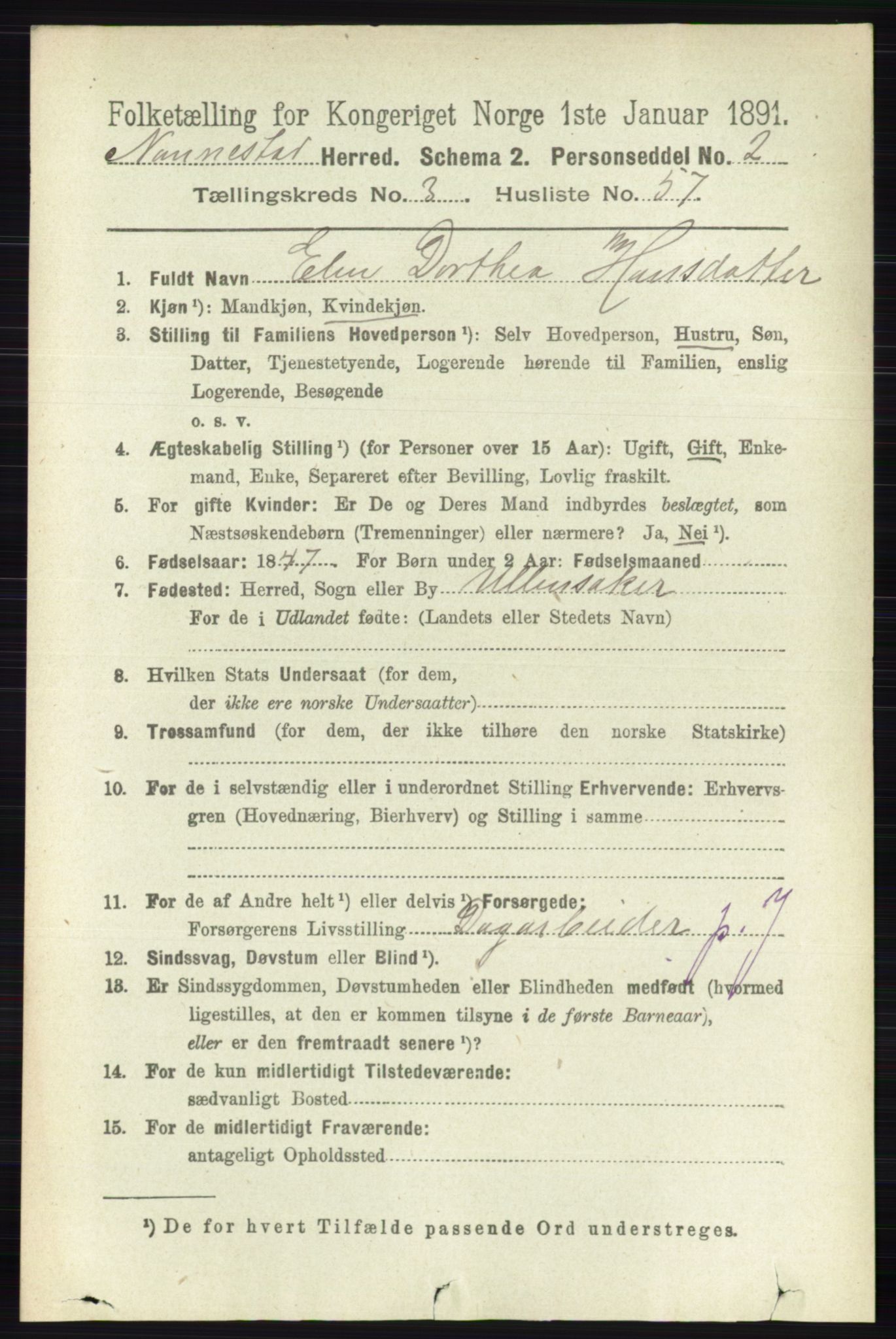 RA, 1891 census for 0238 Nannestad, 1891, p. 1804