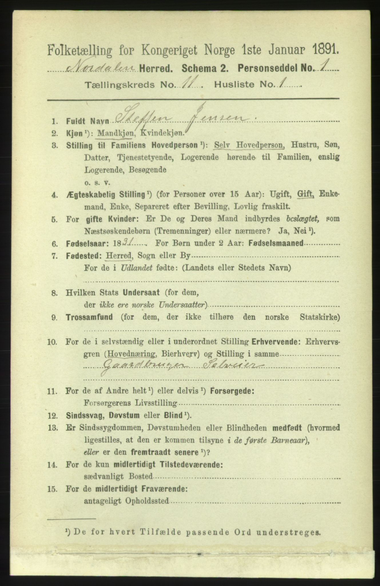 RA, 1891 census for 1524 Norddal, 1891, p. 2505