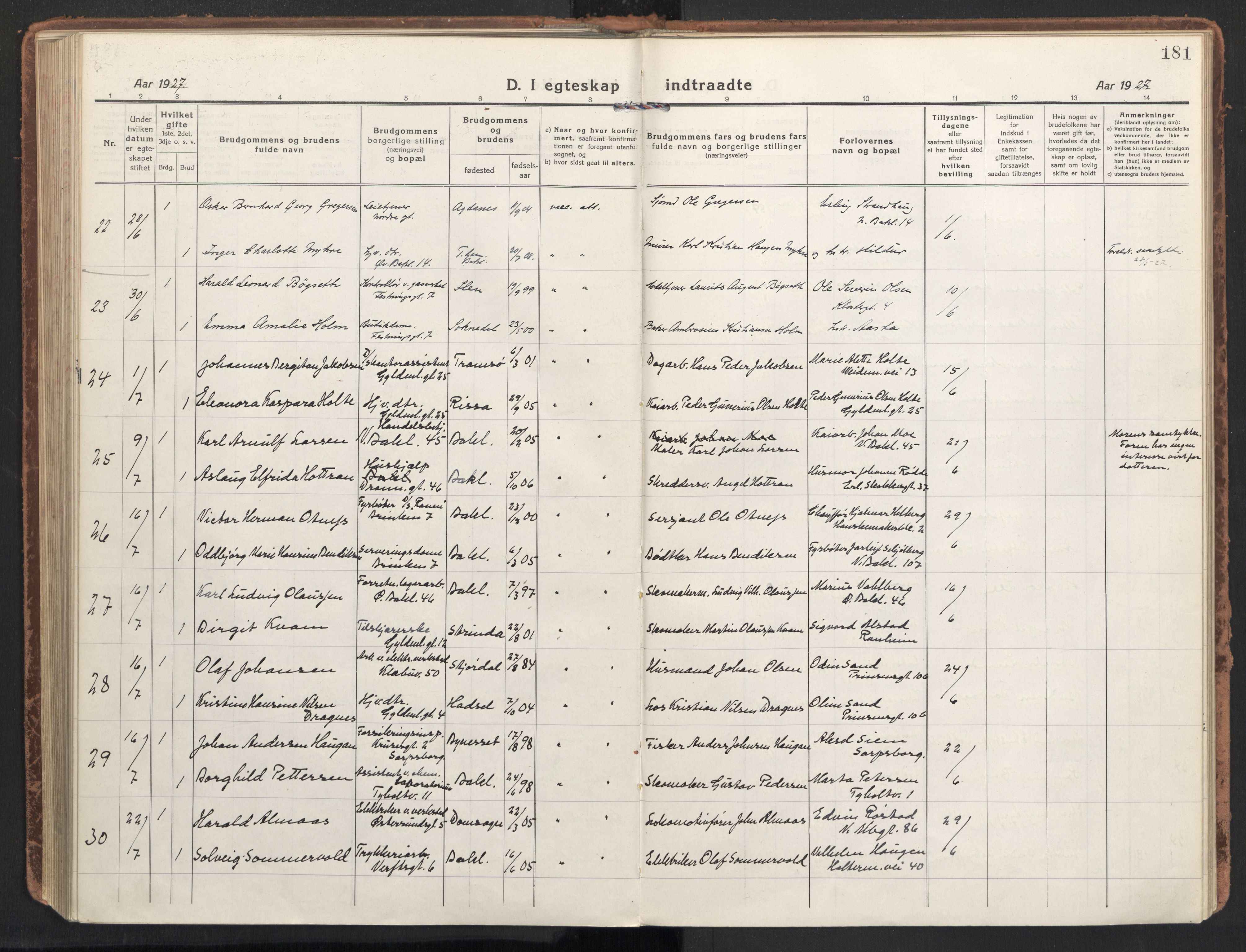 Ministerialprotokoller, klokkerbøker og fødselsregistre - Sør-Trøndelag, SAT/A-1456/604/L0206: Parish register (official) no. 604A26, 1917-1931, p. 181