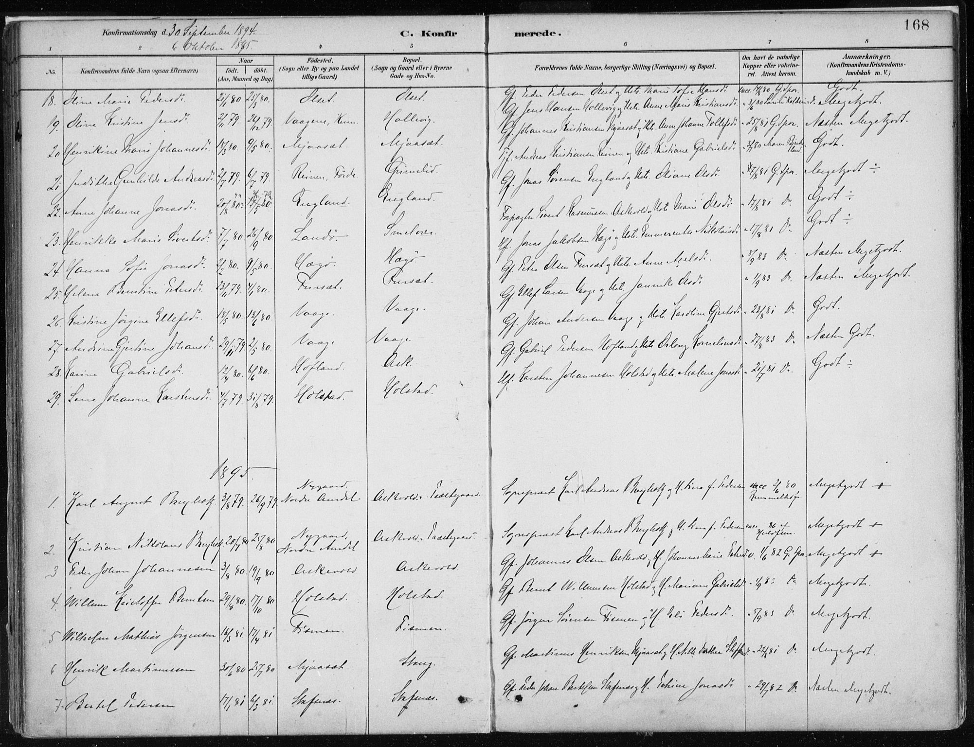 Askvoll sokneprestembete, AV/SAB-A-79501/H/Haa/Haab/L0002: Parish register (official) no. B 2, 1879-1909, p. 168