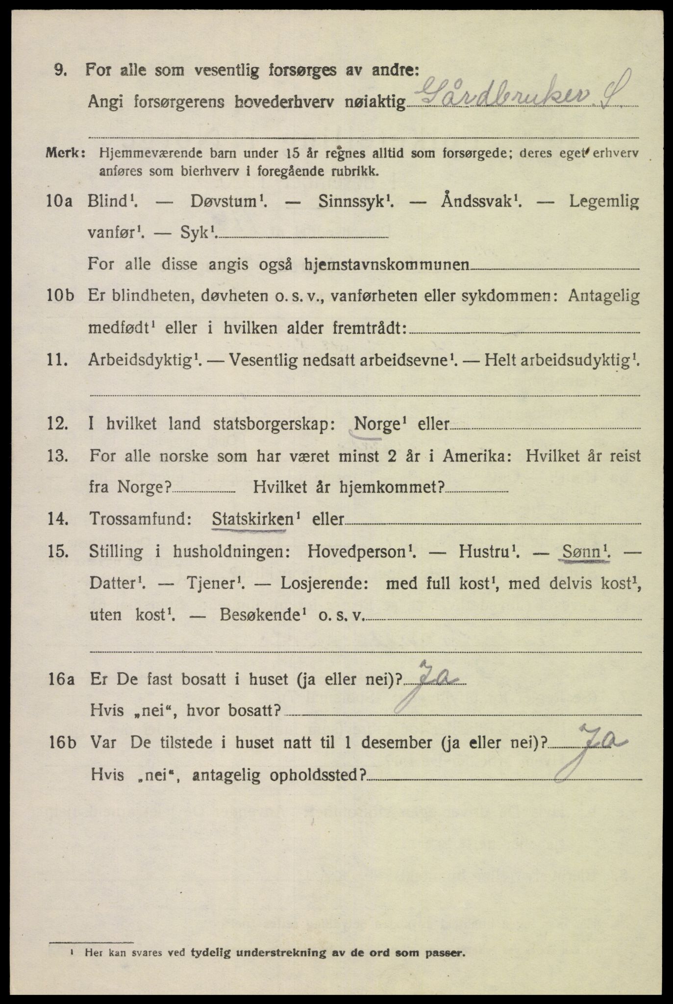 SAK, 1920 census for Fjotland, 1920, p. 911