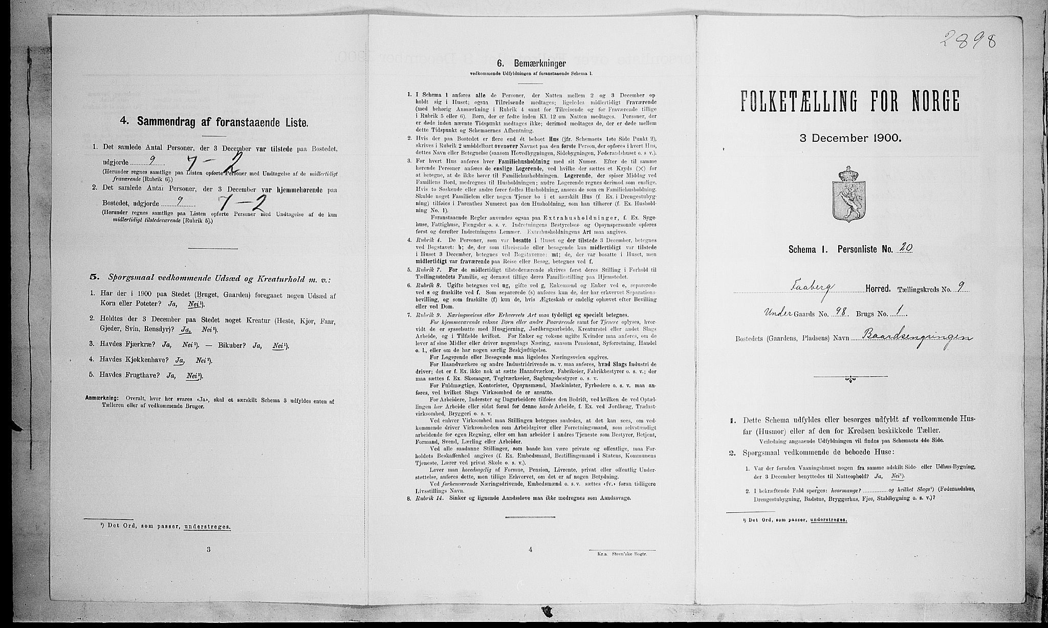 SAH, 1900 census for Fåberg, 1900, p. 930