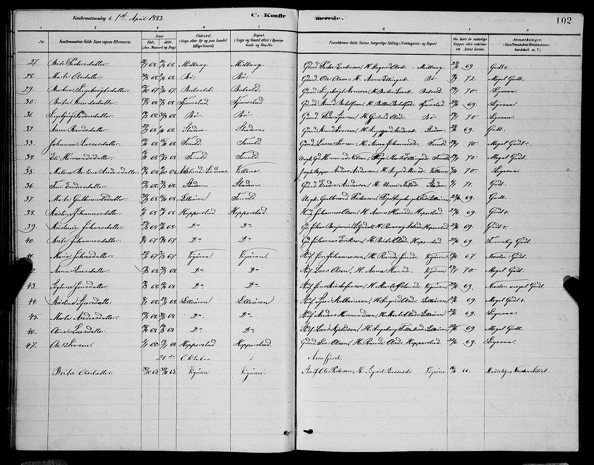 Vik sokneprestembete, AV/SAB-A-81501/H/Hab/Haba/L0003: Parish register (copy) no. A 3, 1878-1894, p. 102