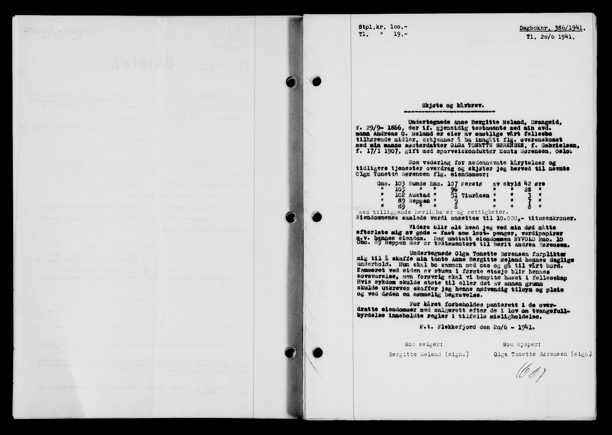 Flekkefjord sorenskriveri, AV/SAK-1221-0001/G/Gb/Gba/L0057: Mortgage book no. A-5, 1941-1942, Diary no: : 386/1941