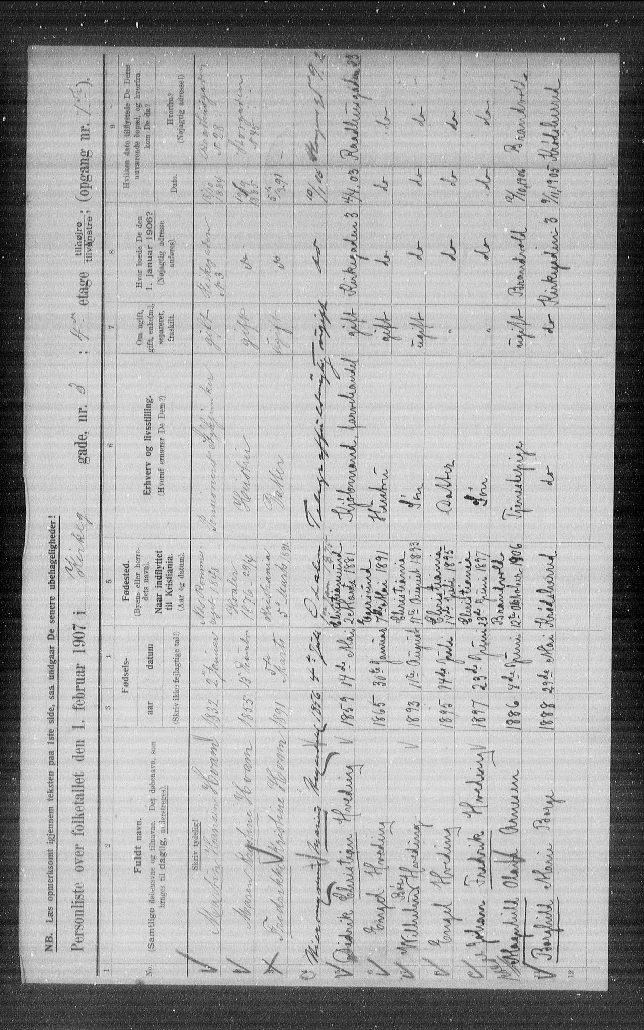 OBA, Municipal Census 1907 for Kristiania, 1907, p. 25336