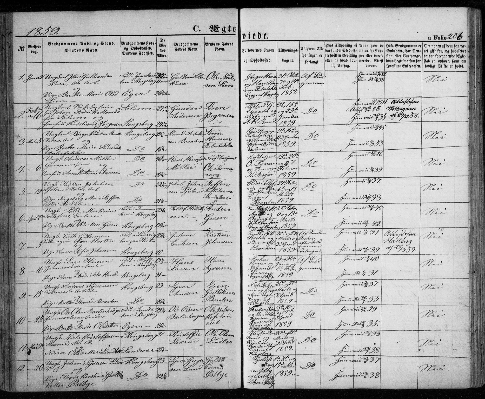 Kongsberg kirkebøker, AV/SAKO-A-22/G/Ga/L0003: Parish register (copy) no. 3, 1859-1875, p. 206