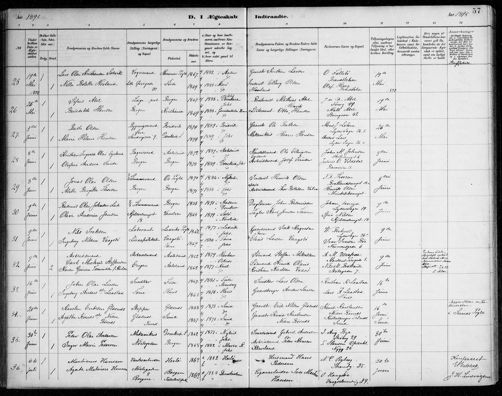 Johanneskirken sokneprestembete, SAB/A-76001/H/Haa/L0012: Parish register (official) no. D 1, 1885-1912, p. 57