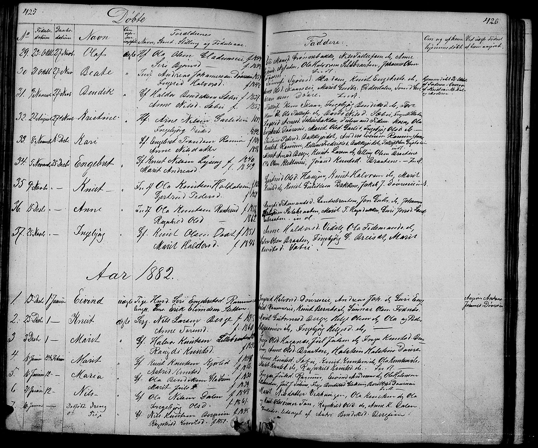 Nord-Aurdal prestekontor, SAH/PREST-132/H/Ha/Hab/L0001: Parish register (copy) no. 1, 1834-1887, p. 425-426
