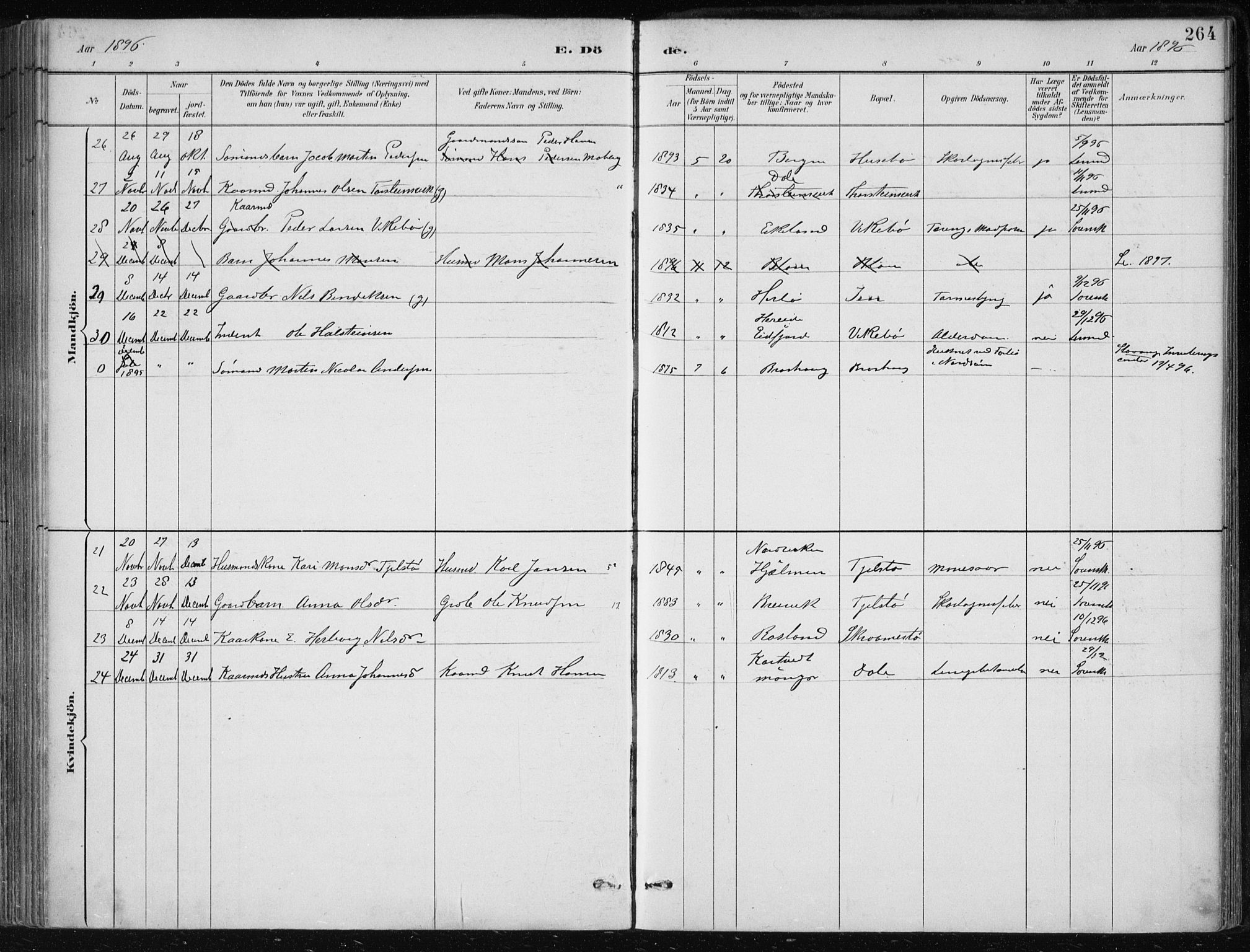 Herdla Sokneprestembete, SAB/A-75701/H/Haa: Parish register (official) no. A 4, 1891-1905, p. 264
