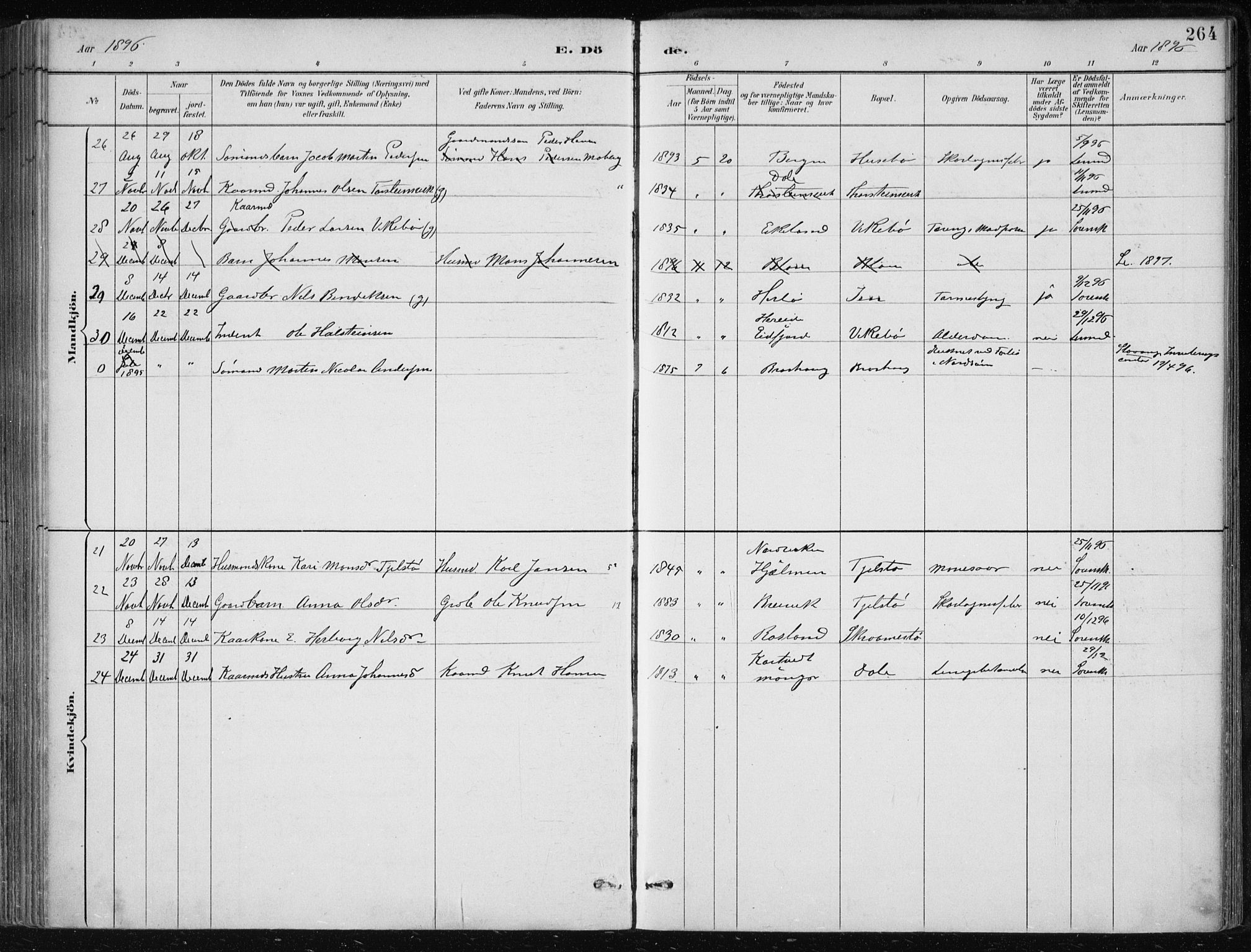 Herdla Sokneprestembete, AV/SAB-A-75701/H/Haa: Parish register (official) no. A 4, 1891-1905, p. 264