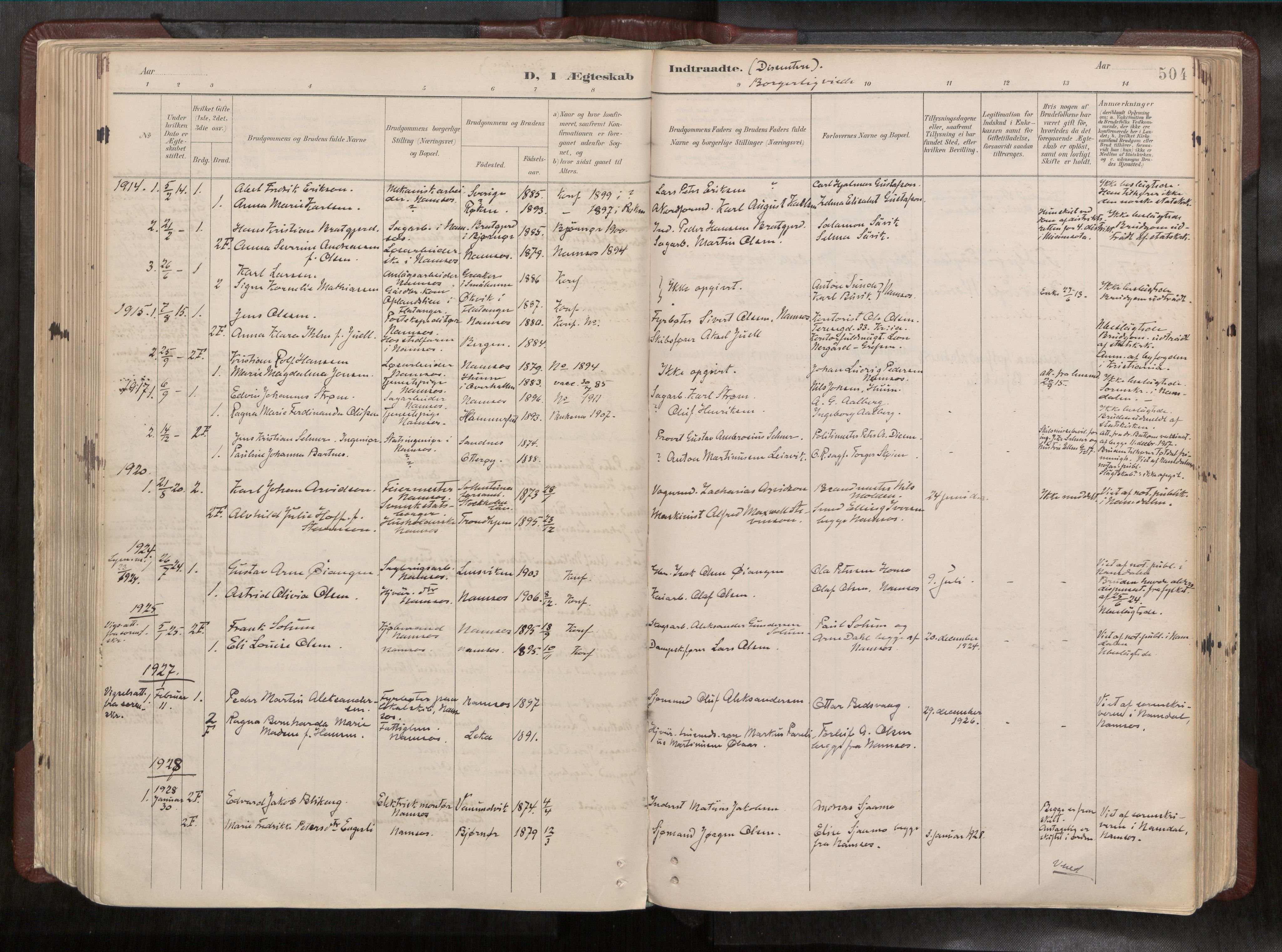 Ministerialprotokoller, klokkerbøker og fødselsregistre - Nord-Trøndelag, SAT/A-1458/768/L0579a: Parish register (official) no. 768A14, 1887-1931, p. 504