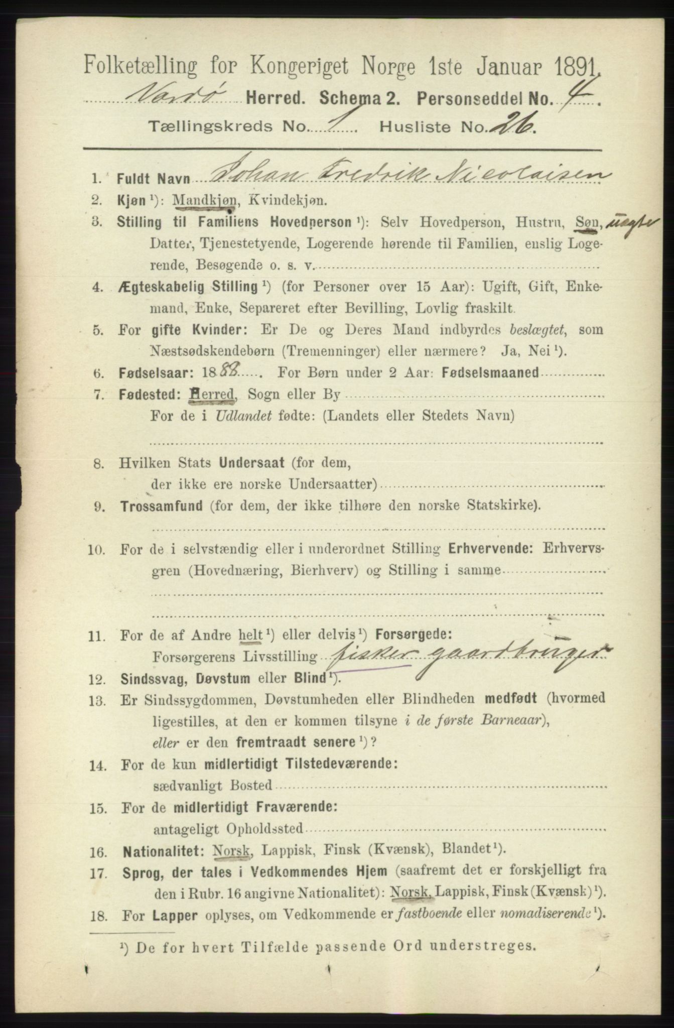 RA, 1891 census for 2028 Vardø, 1891, p. 199
