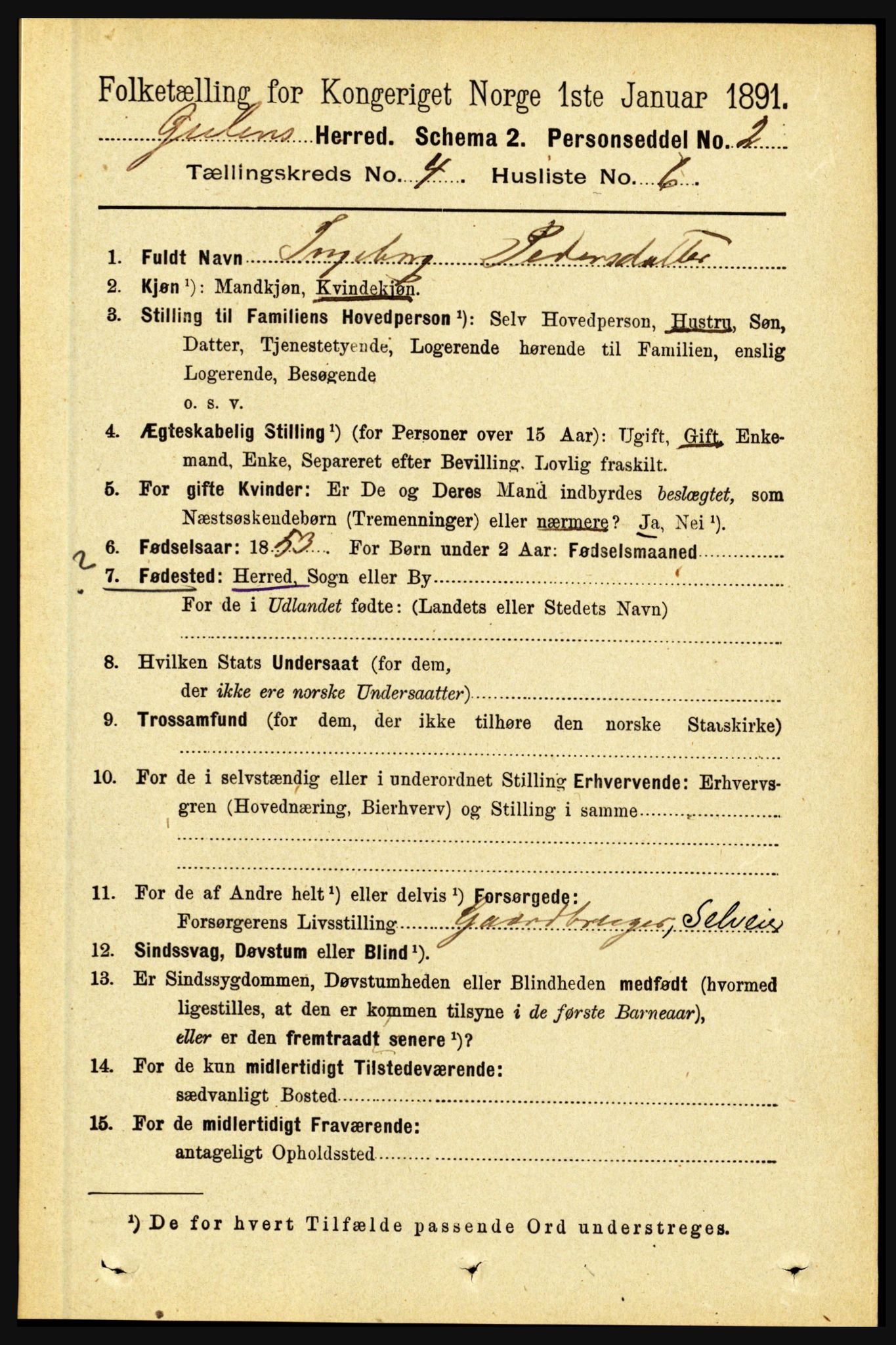 RA, 1891 census for 1411 Gulen, 1891, p. 1244