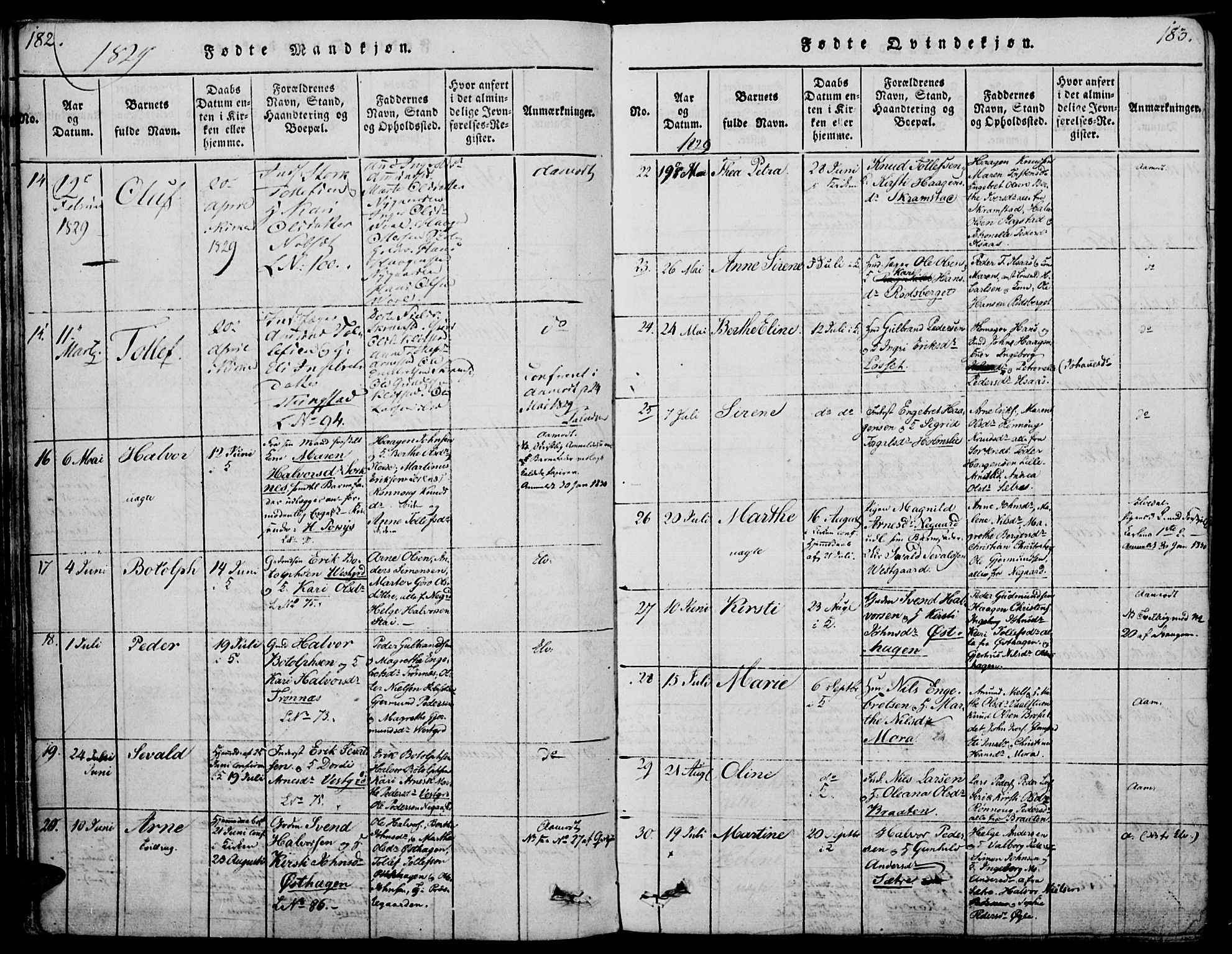 Åmot prestekontor, Hedmark, AV/SAH-PREST-056/H/Ha/Haa/L0005: Parish register (official) no. 5, 1815-1841, p. 182-183