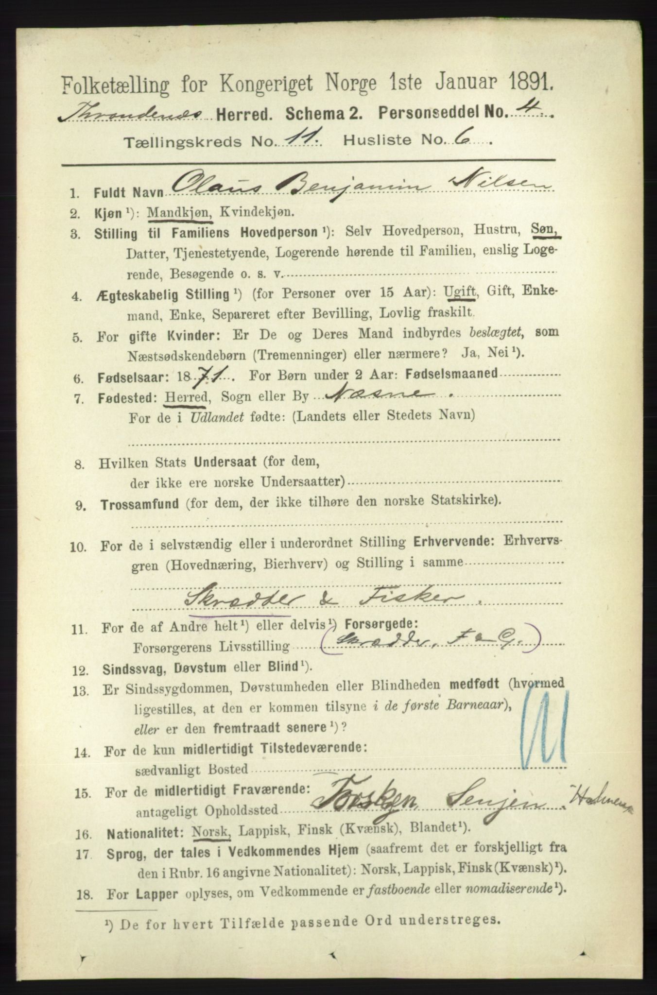 RA, 1891 census for 1914 Trondenes, 1891, p. 8038