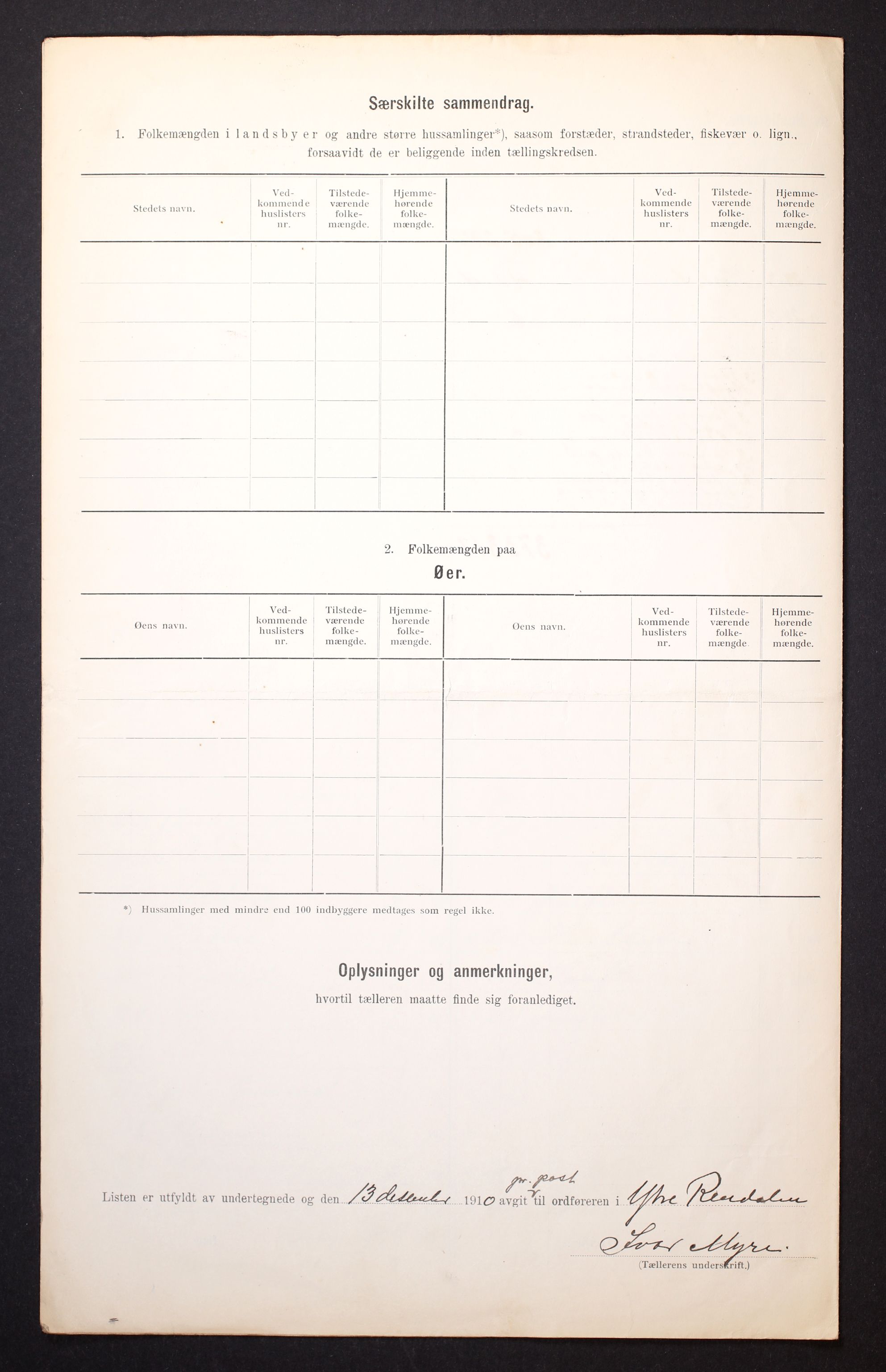 RA, 1910 census for Ytre Rendal, 1910, p. 18