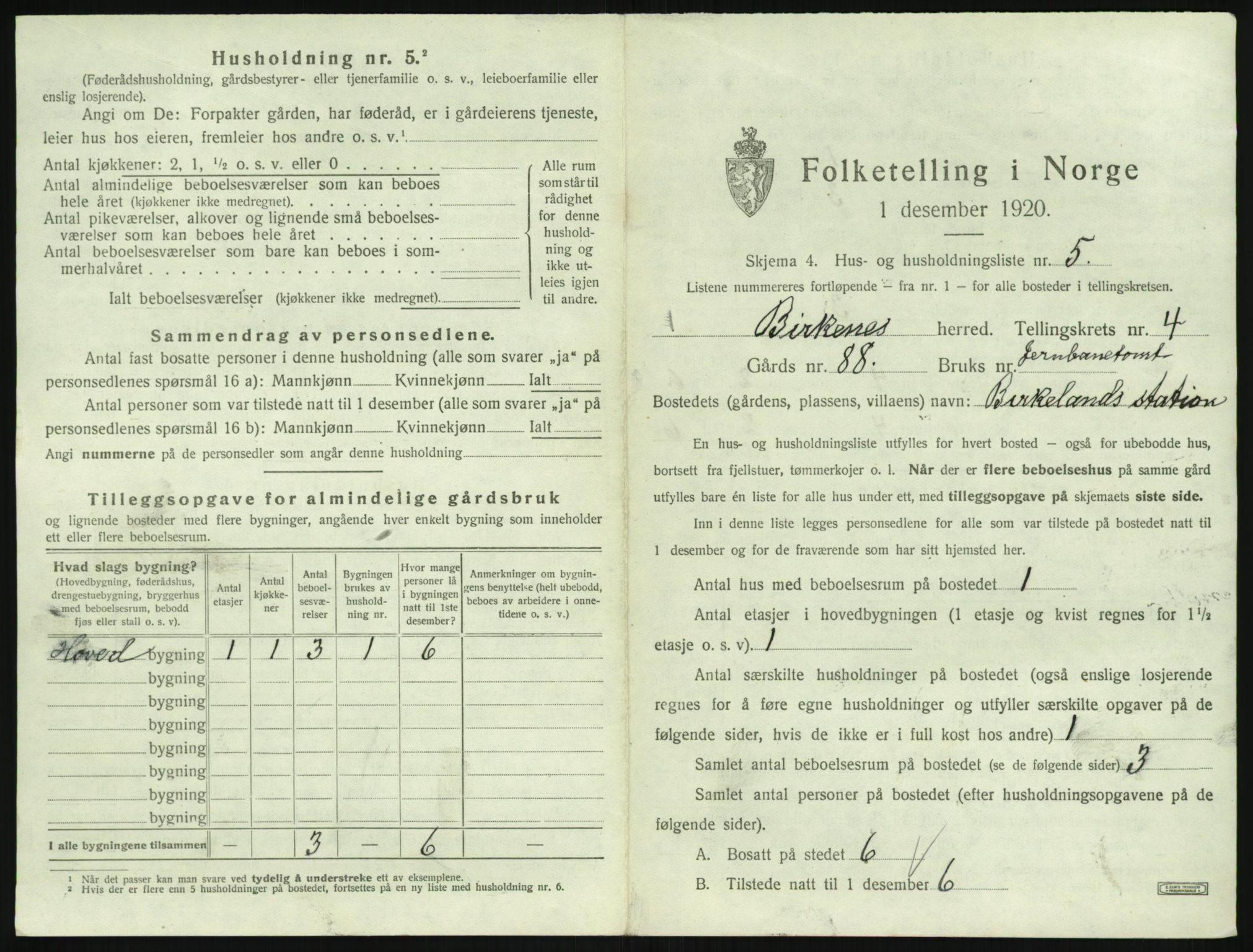 SAK, 1920 census for Birkenes, 1920, p. 255