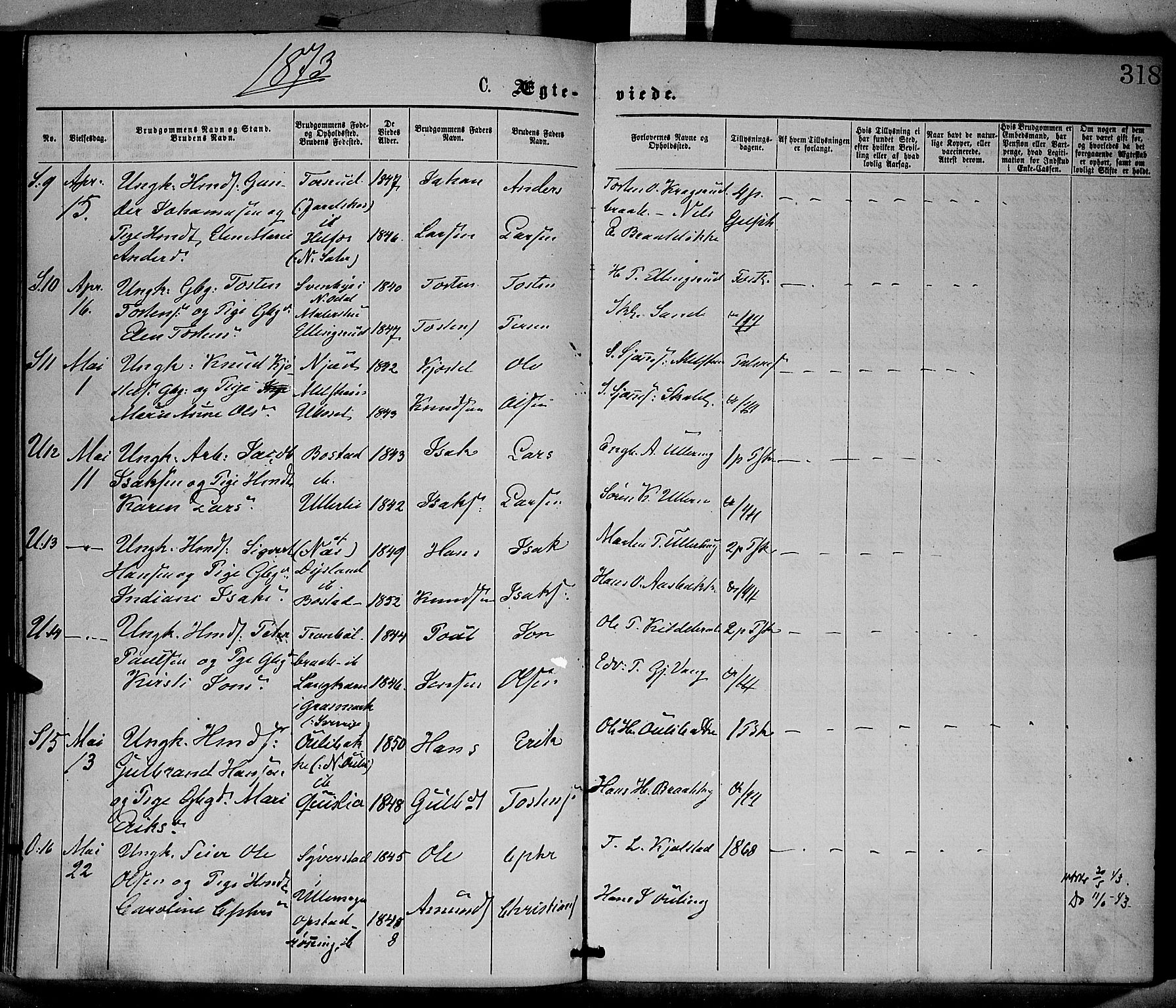 Sør-Odal prestekontor, AV/SAH-PREST-030/H/Ha/Haa/L0004: Parish register (official) no. 4, 1870-1875, p. 318