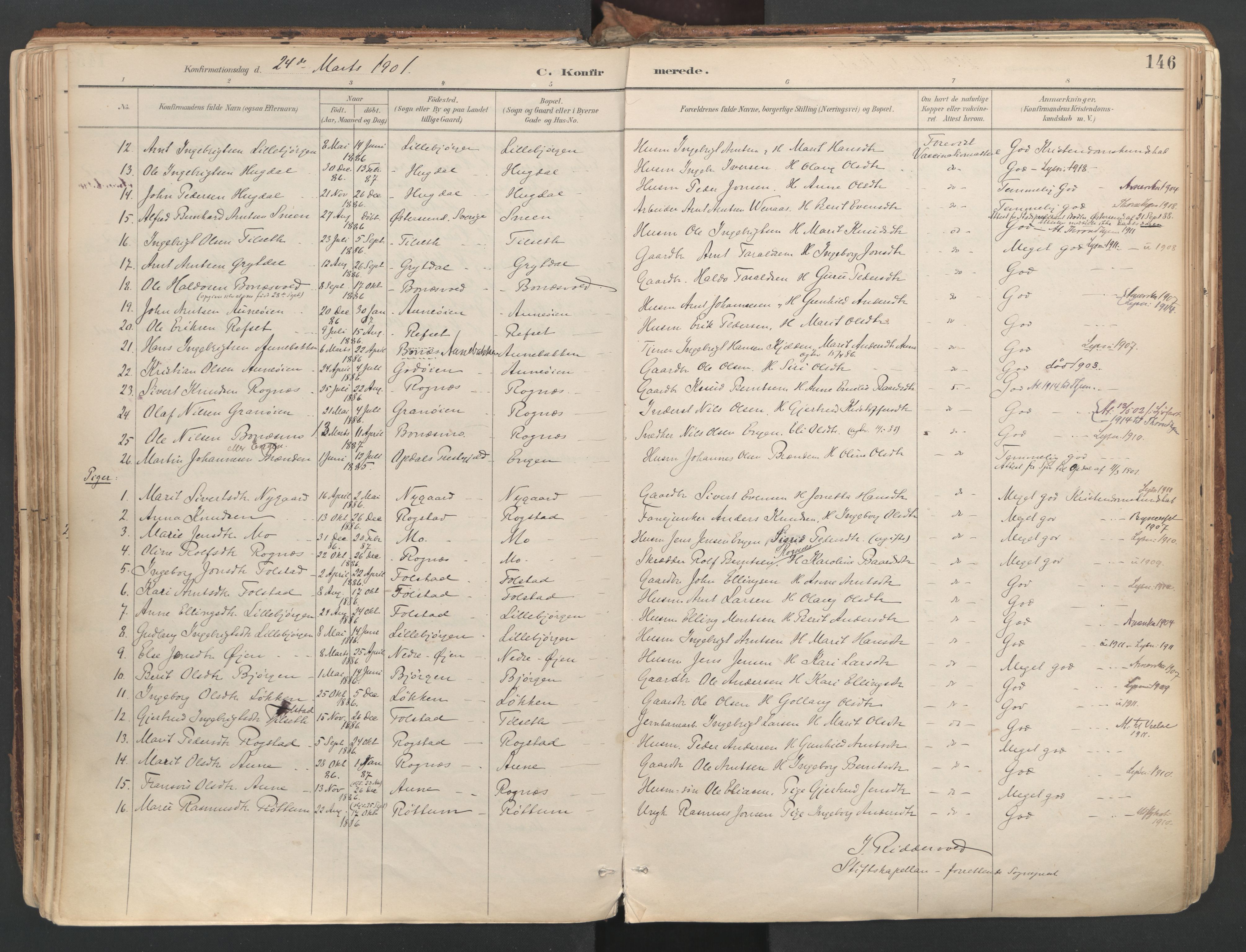 Ministerialprotokoller, klokkerbøker og fødselsregistre - Sør-Trøndelag, AV/SAT-A-1456/687/L1004: Parish register (official) no. 687A10, 1891-1923, p. 146