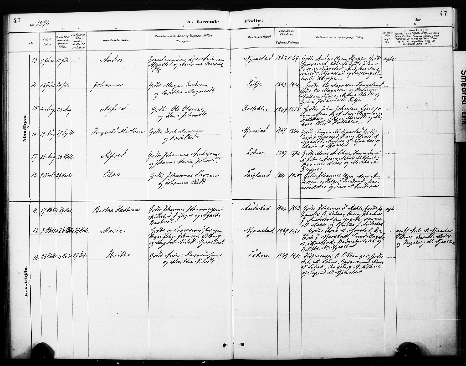 Haus sokneprestembete, AV/SAB-A-75601/H/Haa: Parish register (official) no. C 1, 1887-1899, p. 47