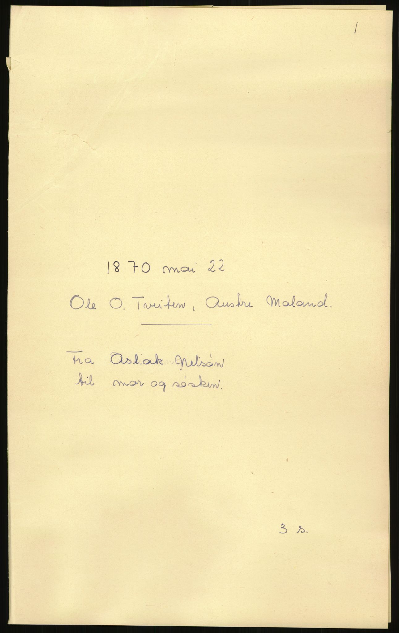 Samlinger til kildeutgivelse, Amerikabrevene, AV/RA-EA-4057/F/L0027: Innlån fra Aust-Agder: Dannevig - Valsgård, 1838-1914, p. 673