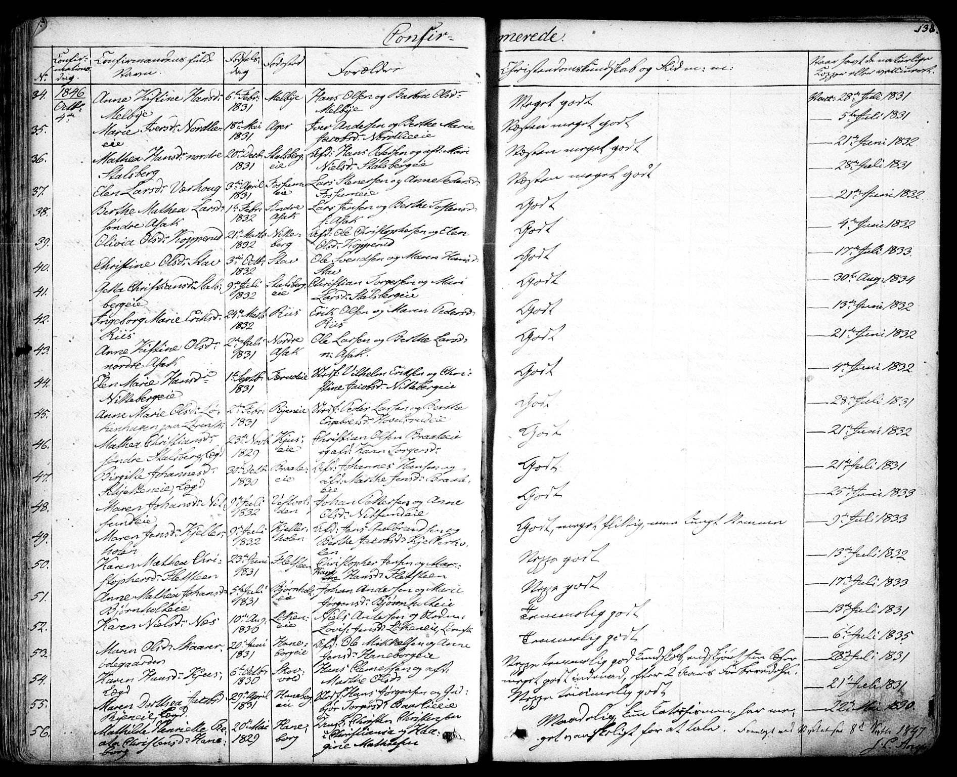 Skedsmo prestekontor Kirkebøker, AV/SAO-A-10033a/F/Fa/L0009: Parish register (official) no. I 9, 1830-1853, p. 138