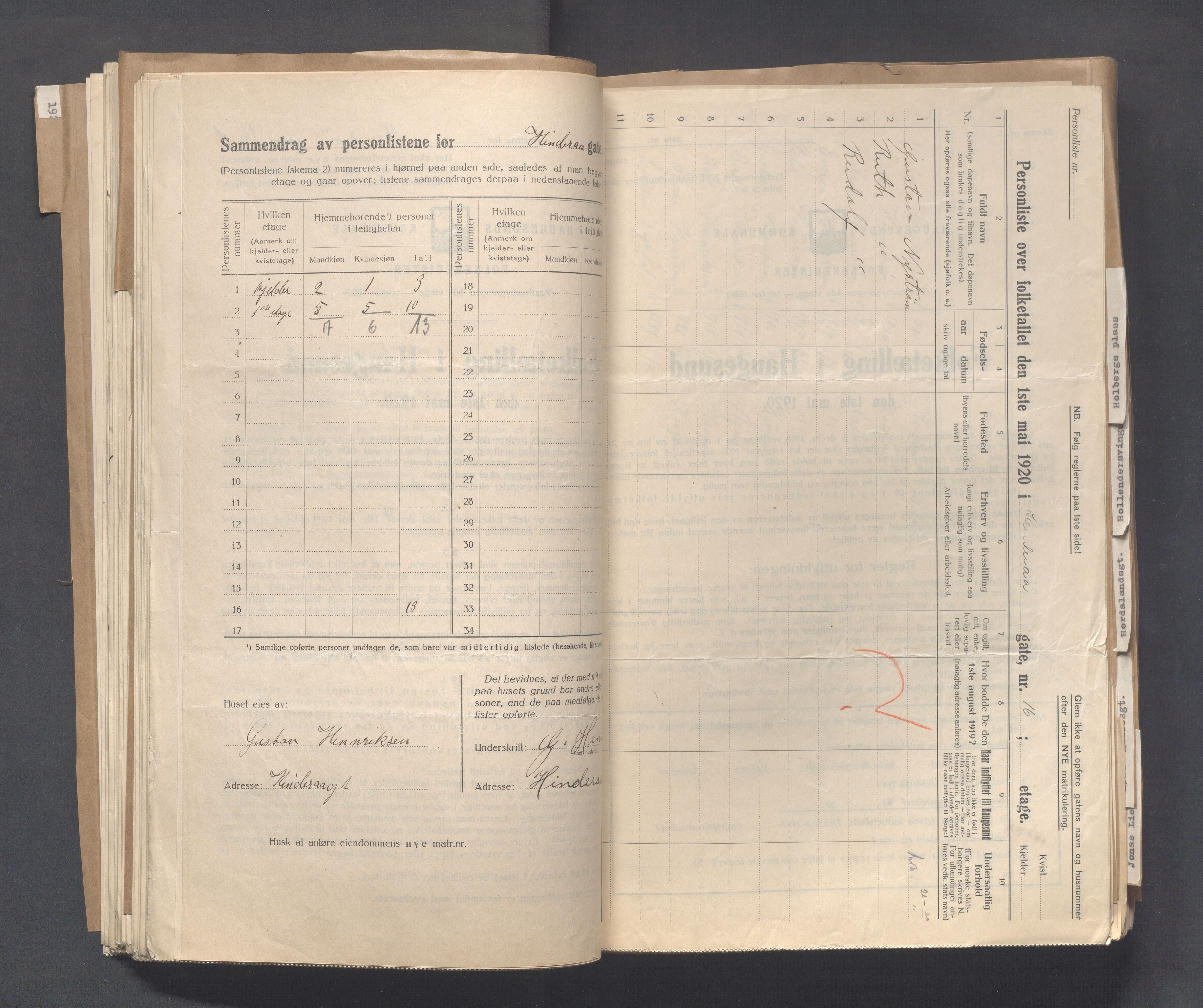 IKAR, Local census 1.5.1920 for Haugesund, 1920, p. 2164