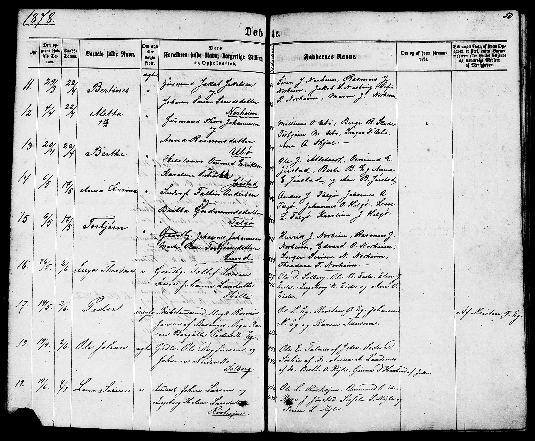 Nedstrand sokneprestkontor, AV/SAST-A-101841/01/IV: Parish register (official) no. A 10, 1861-1887, p. 50