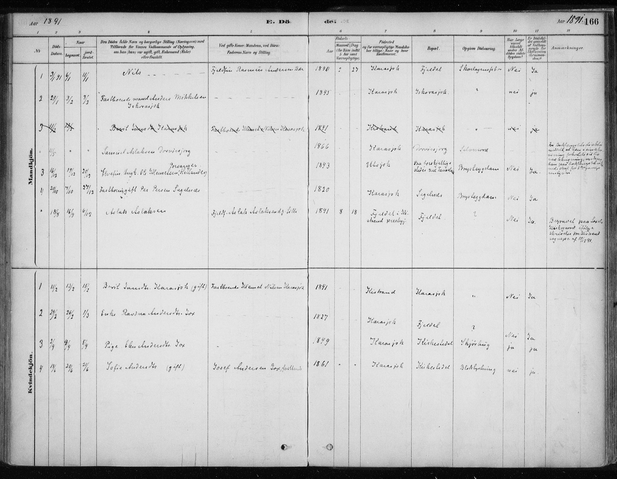 Karasjok sokneprestkontor, SATØ/S-1352/H/Ha/L0002kirke: Parish register (official) no. 2, 1885-1906, p. 166