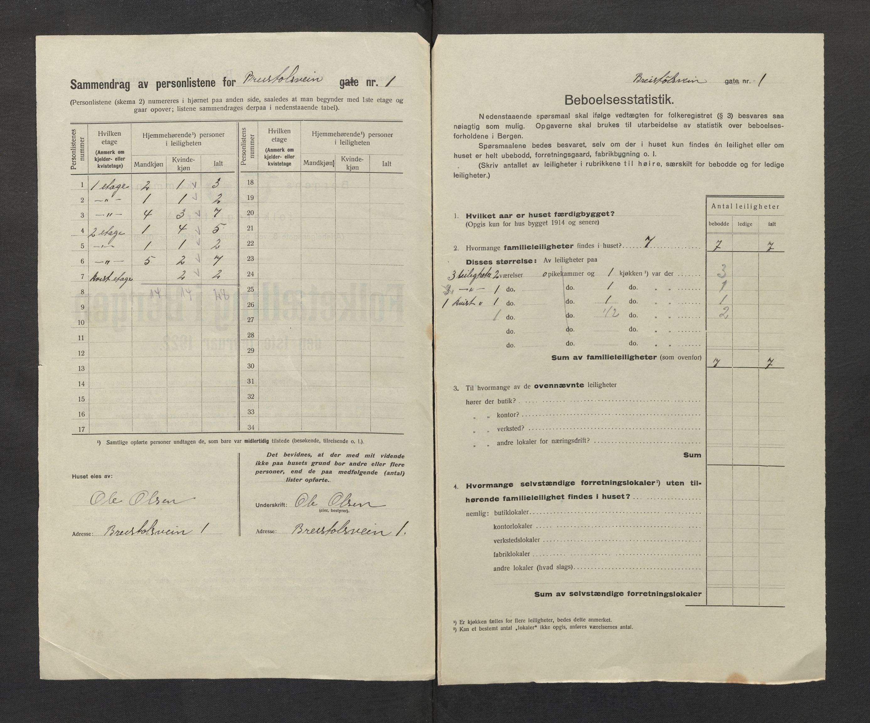 SAB, Municipal Census 1922 for Bergen, 1922, p. 4044