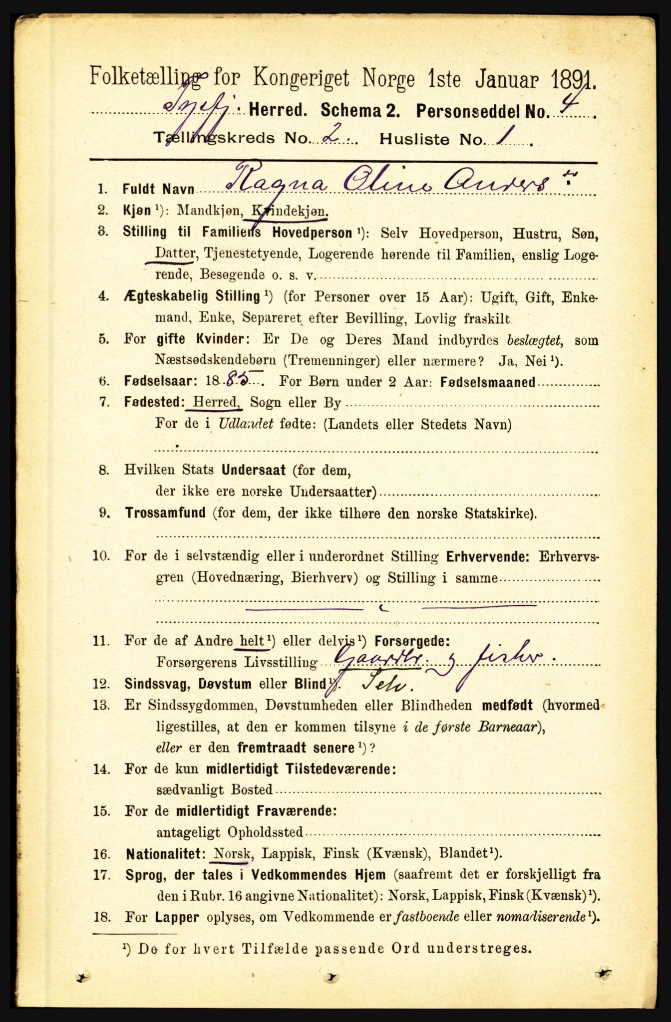 RA, 1891 census for 1850 Tysfjord, 1891, p. 562