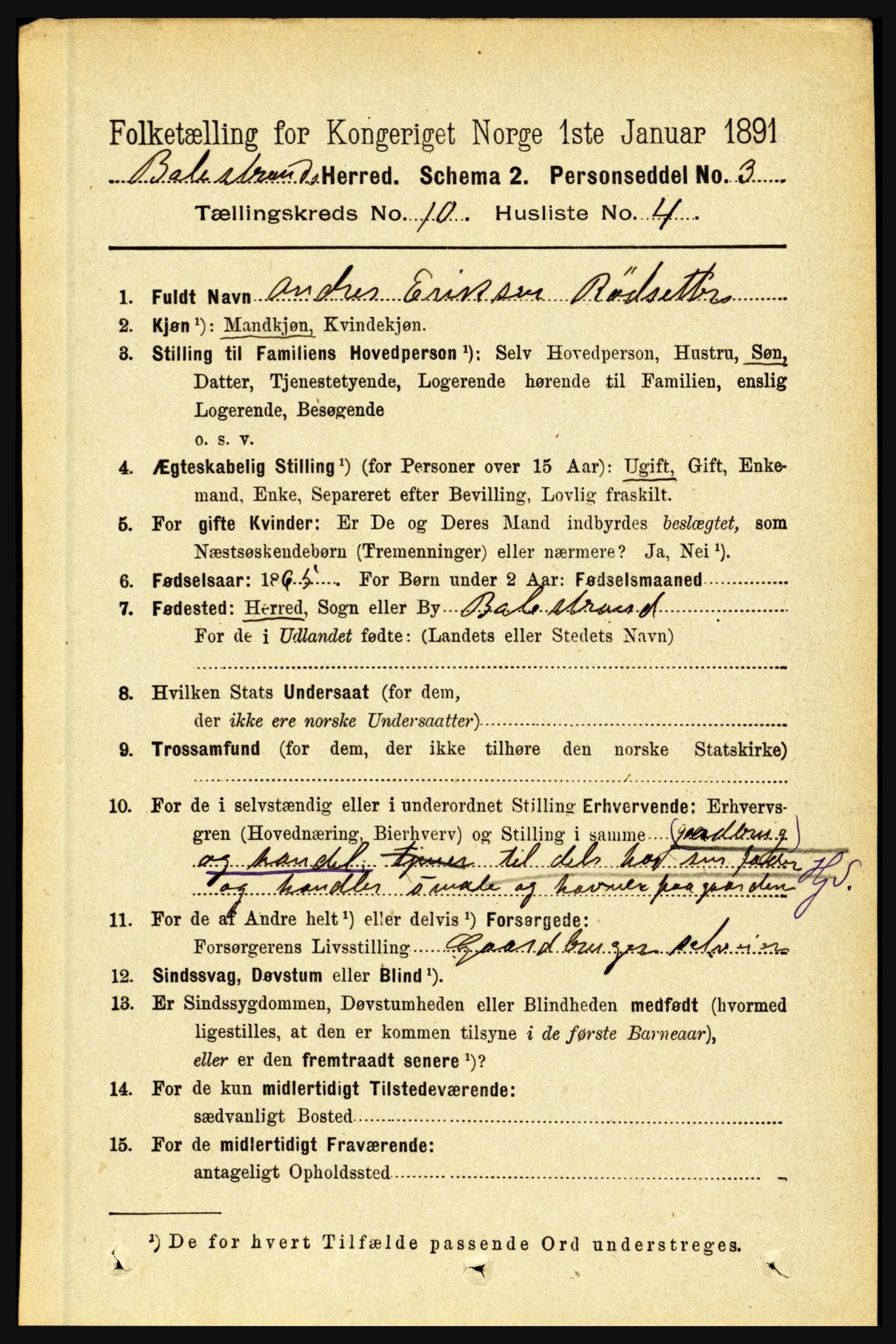 RA, 1891 census for 1418 Balestrand, 1891, p. 2268