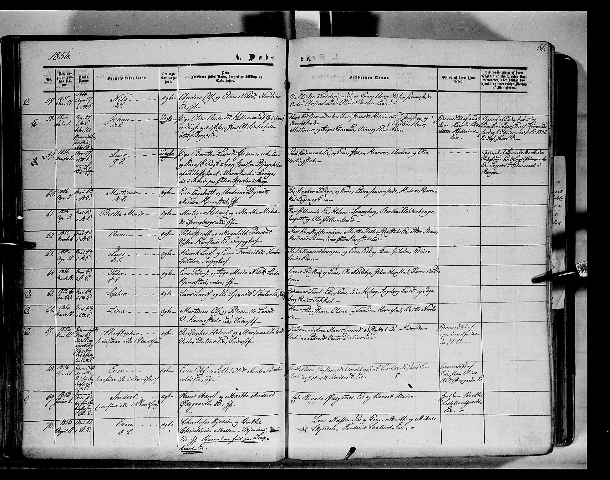 Stange prestekontor, SAH/PREST-002/K/L0012: Parish register (official) no. 12, 1852-1862, p. 56