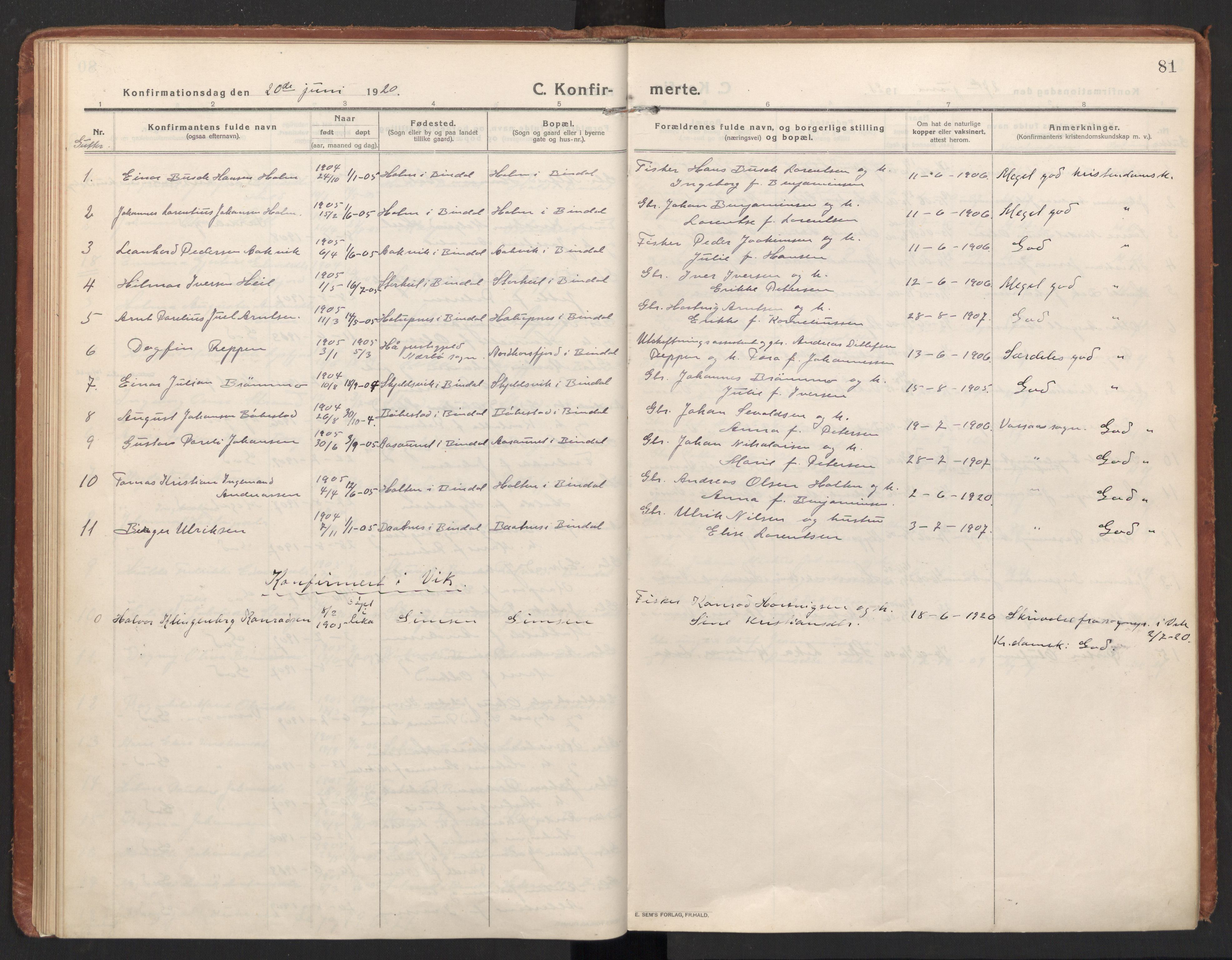 Ministerialprotokoller, klokkerbøker og fødselsregistre - Nordland, AV/SAT-A-1459/811/L0168: Parish register (official) no. 811A05, 1914-1932, p. 81