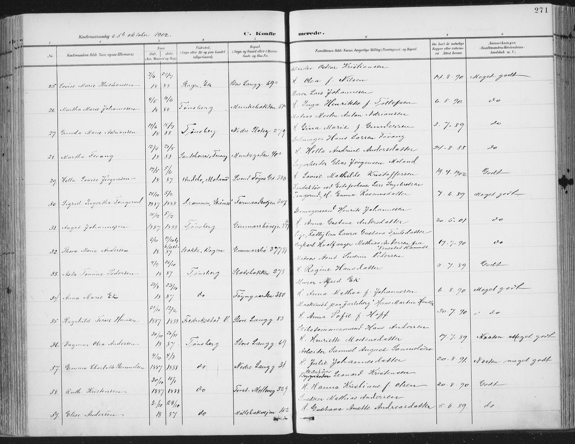 Tønsberg kirkebøker, SAKO/A-330/F/Fa/L0014: Parish register (official) no. I 14, 1900-1913, p. 271